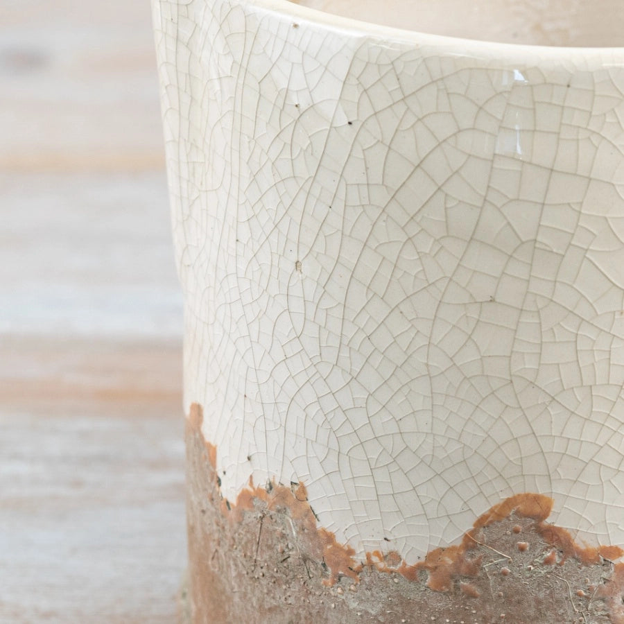 15.5cm Cream Crackle Glaze Jug Vase close up | MellowdaysFurniture