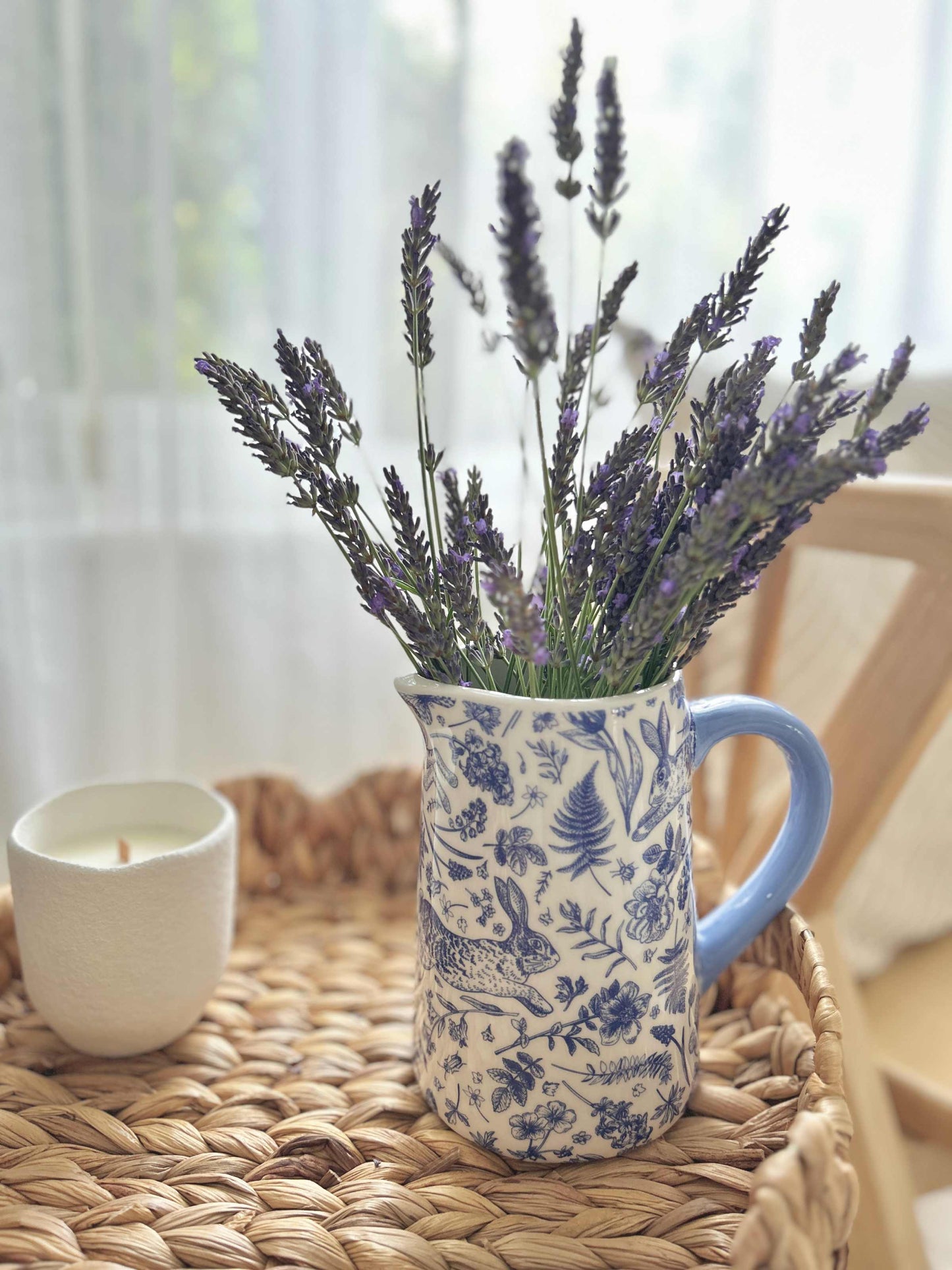 Blue Hare and Flora Print ceramic jug 16cm | Mellowdays Furniture
