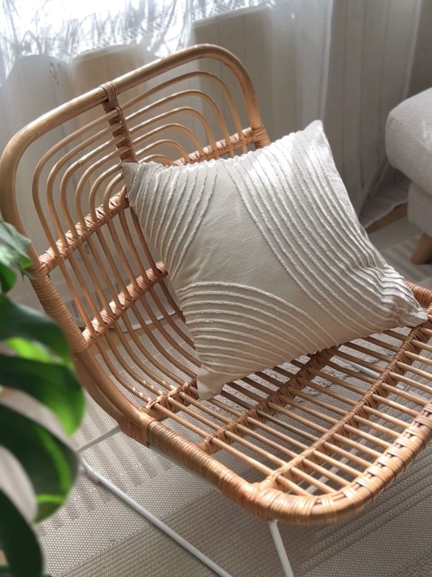 Aimar Rattan Lounge Chair with white metal legs | Mellowdays Furniture