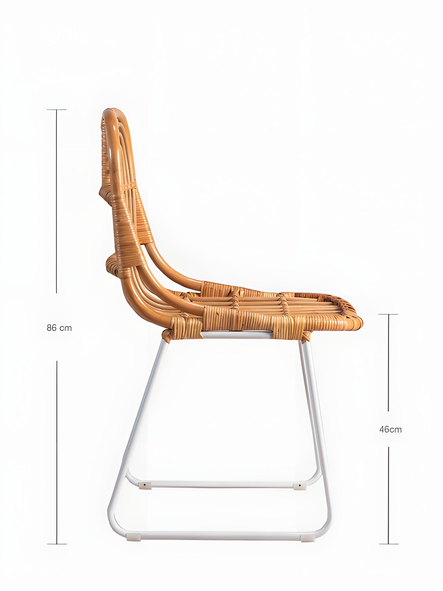 Side view of Aitor Rattan Dining Chair with measurements