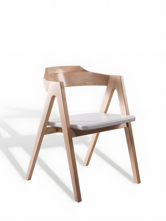 Amaro Sungkai Wood Curved Back Dining Chair with Armrest front view by Mellowdays Furniture