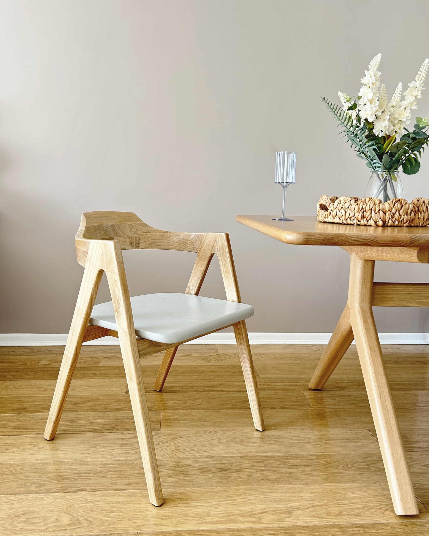 Amaro Sungkai Wood Dining Chair with Armrest - Natural Fog - Mellowdays Furniture