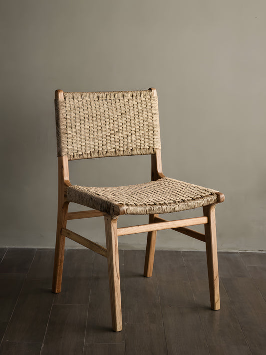 Asturia Mindi Wood & Rattan Weaved Back & Seat Dining Chair front view by Mellowdays Furniture