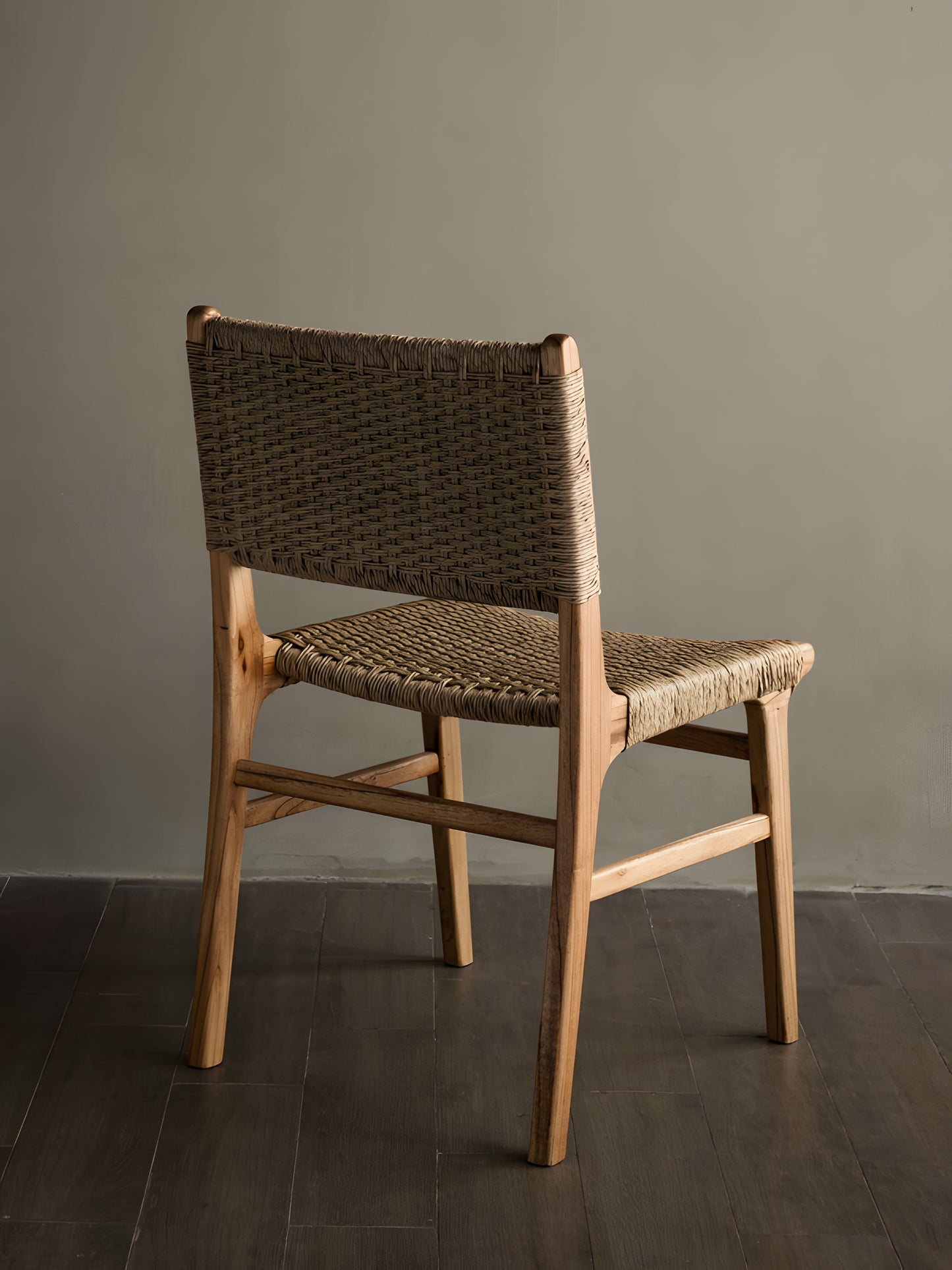 Asturia Mindi Wood & Rattan Weaved Back & Seat Dining Chair back view by Mellowdays Furniture