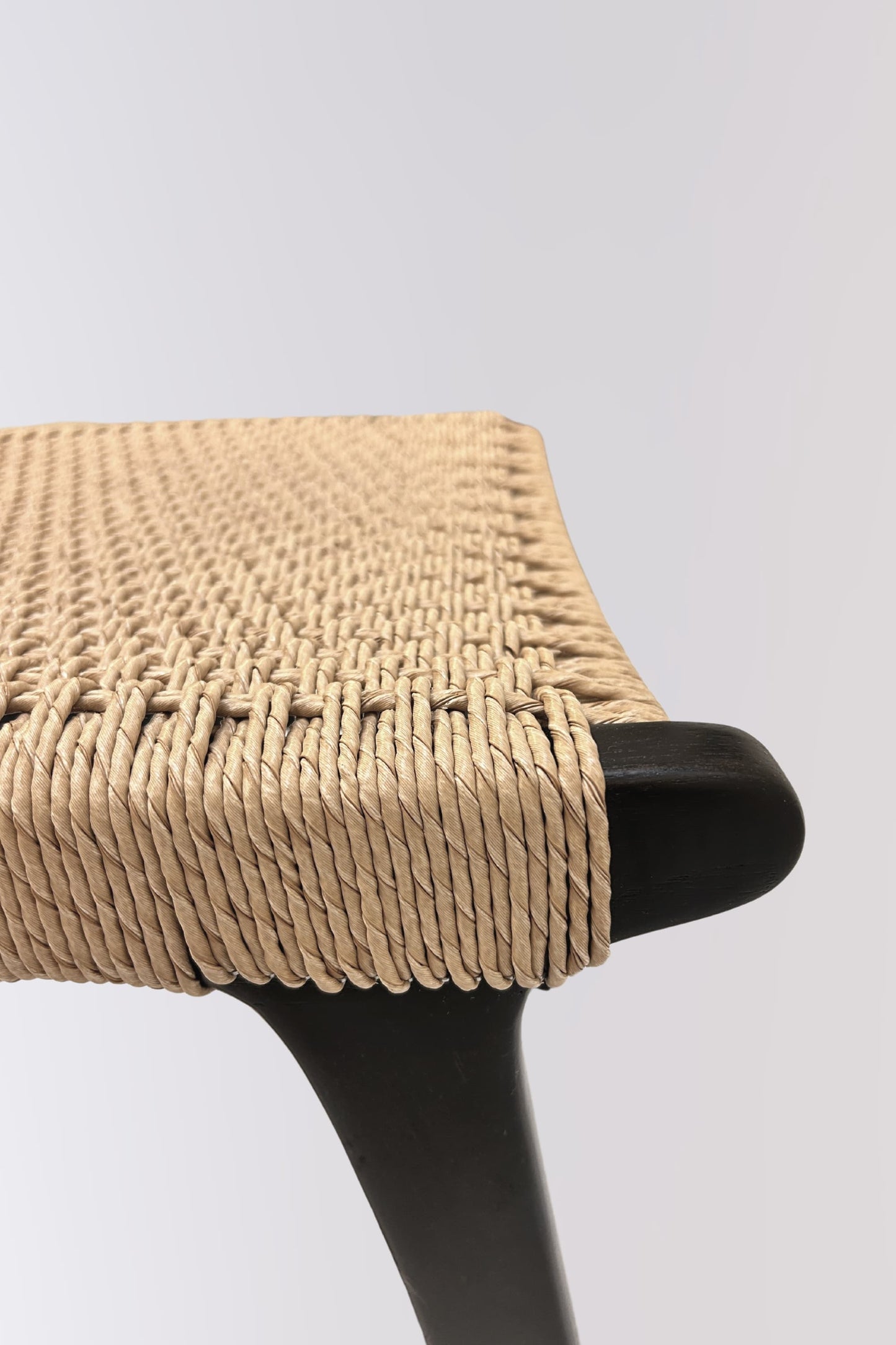 Textured weave of Asturia woven wooden dining chair seat and smooth mindi wood frame | Mellowdays Furniture