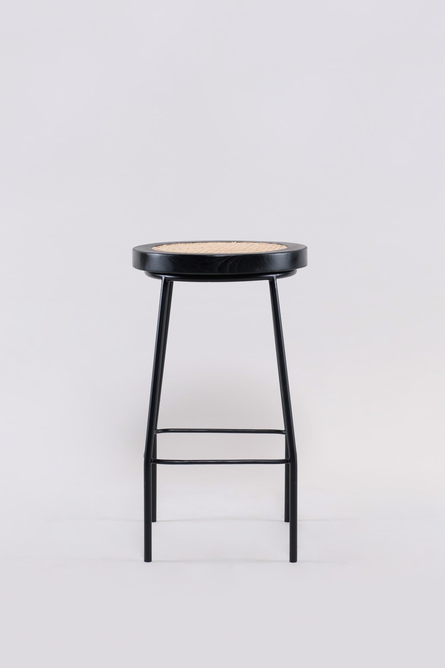 Bakanda set of 2 black colour teakwood and rattan 65cm counter stools side view by Mellowdays Furniture