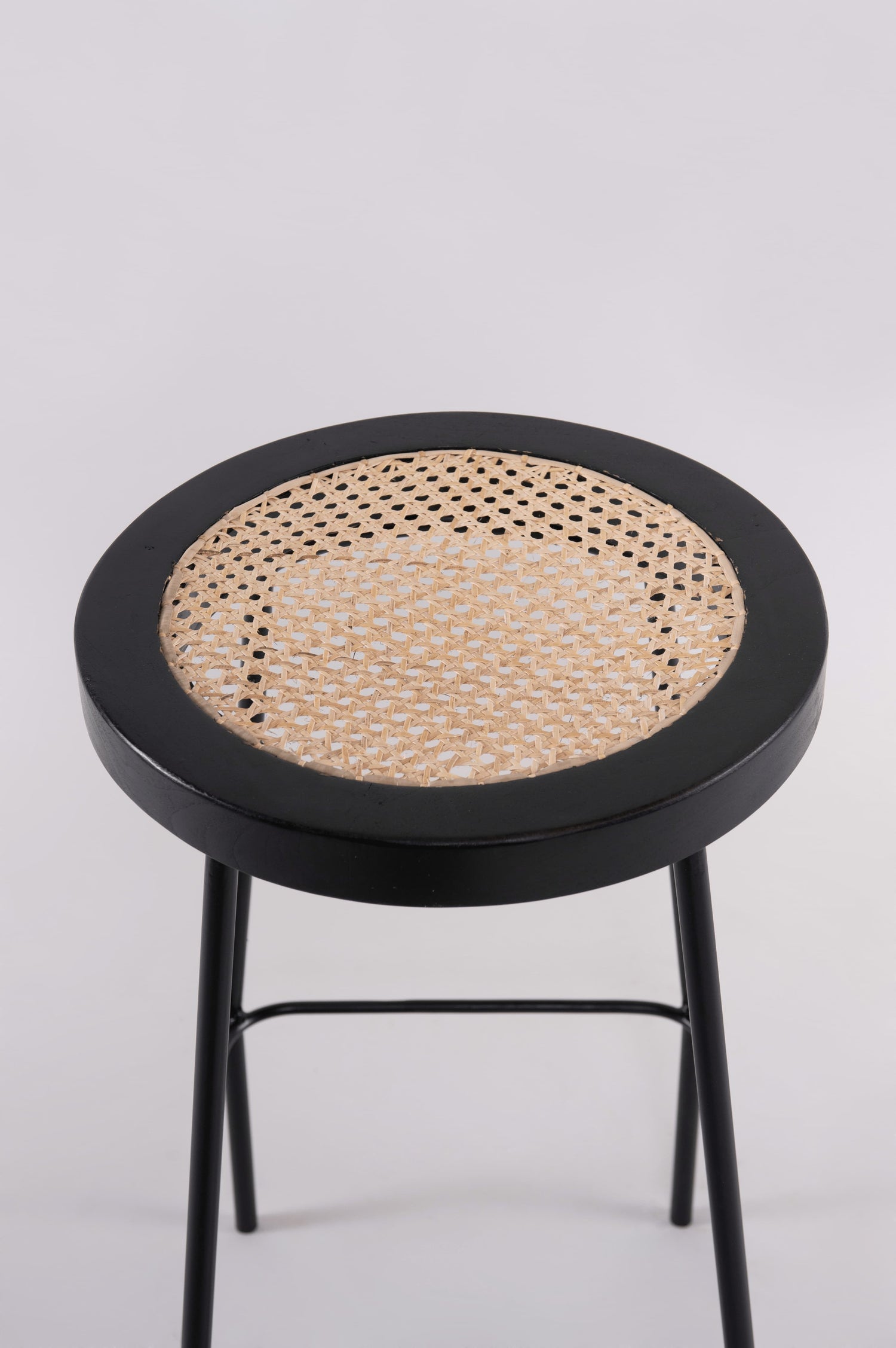 Bakanda set of 2 black colour teakwood and rattan 65cm counter stools close up by Mellowdays Furniture