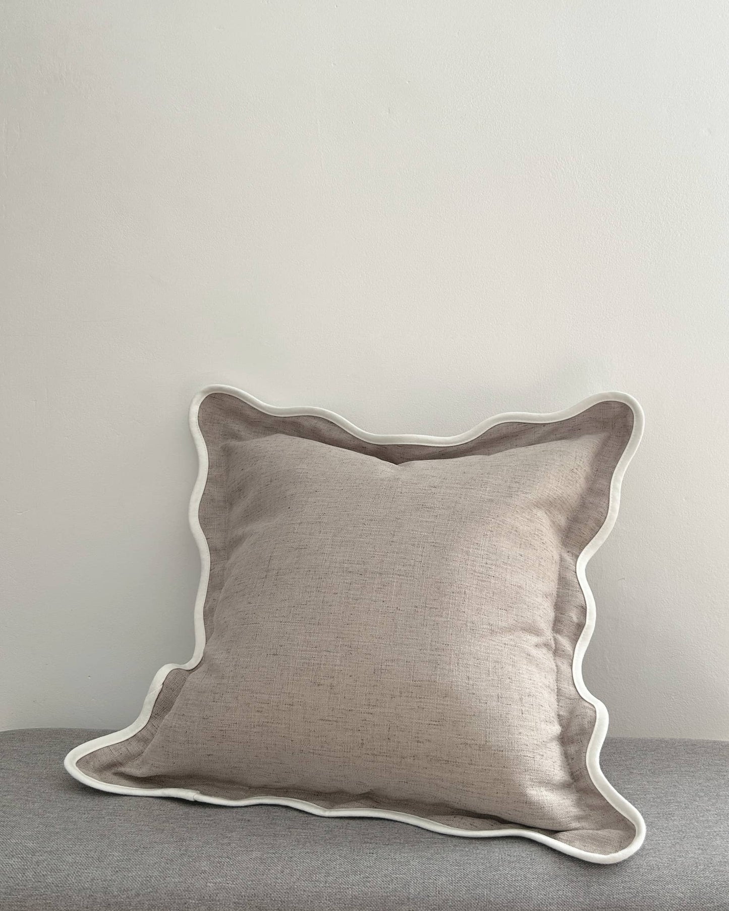 Beige Scalloped Edge Decorative Cushion Cover 45x45cm side view | Mellowdays Furniture
