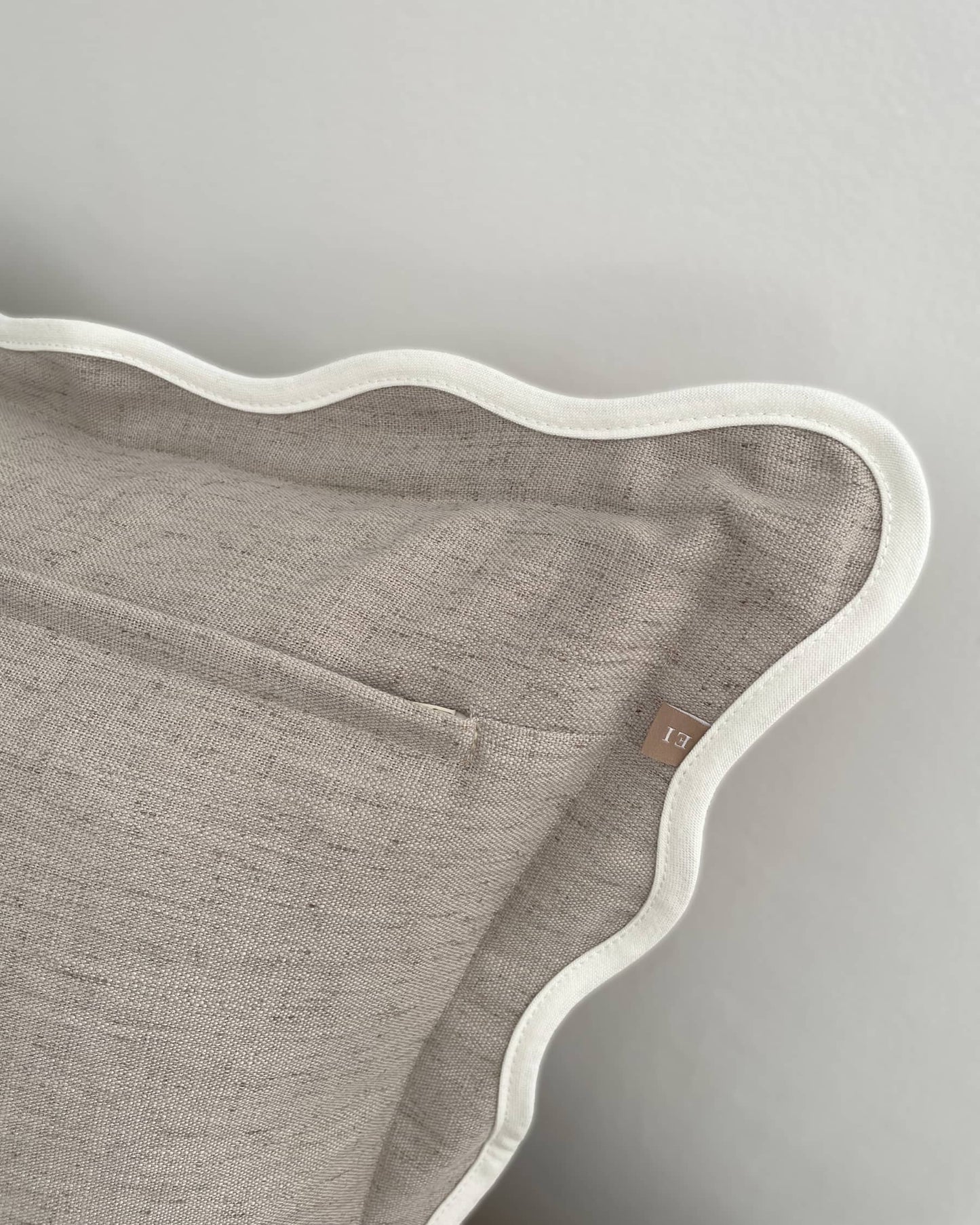 Beige Scalloped Edge Decorative Cushion Cover 45x45cm showing zip entry | Mellowdays Furniture