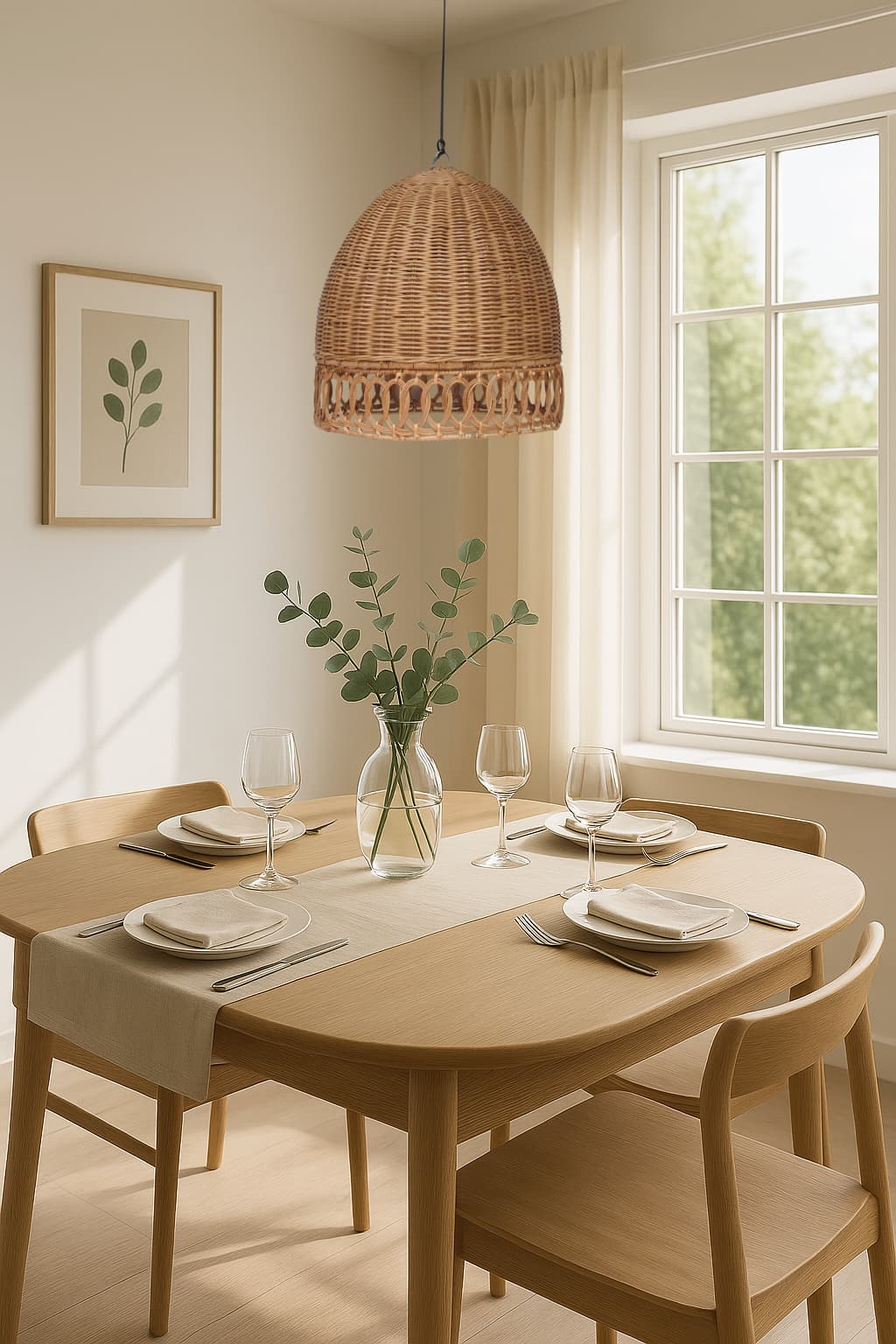 Dobbe Rattan Pendant Lamp Shade in dining room| Mellowdays Furniture