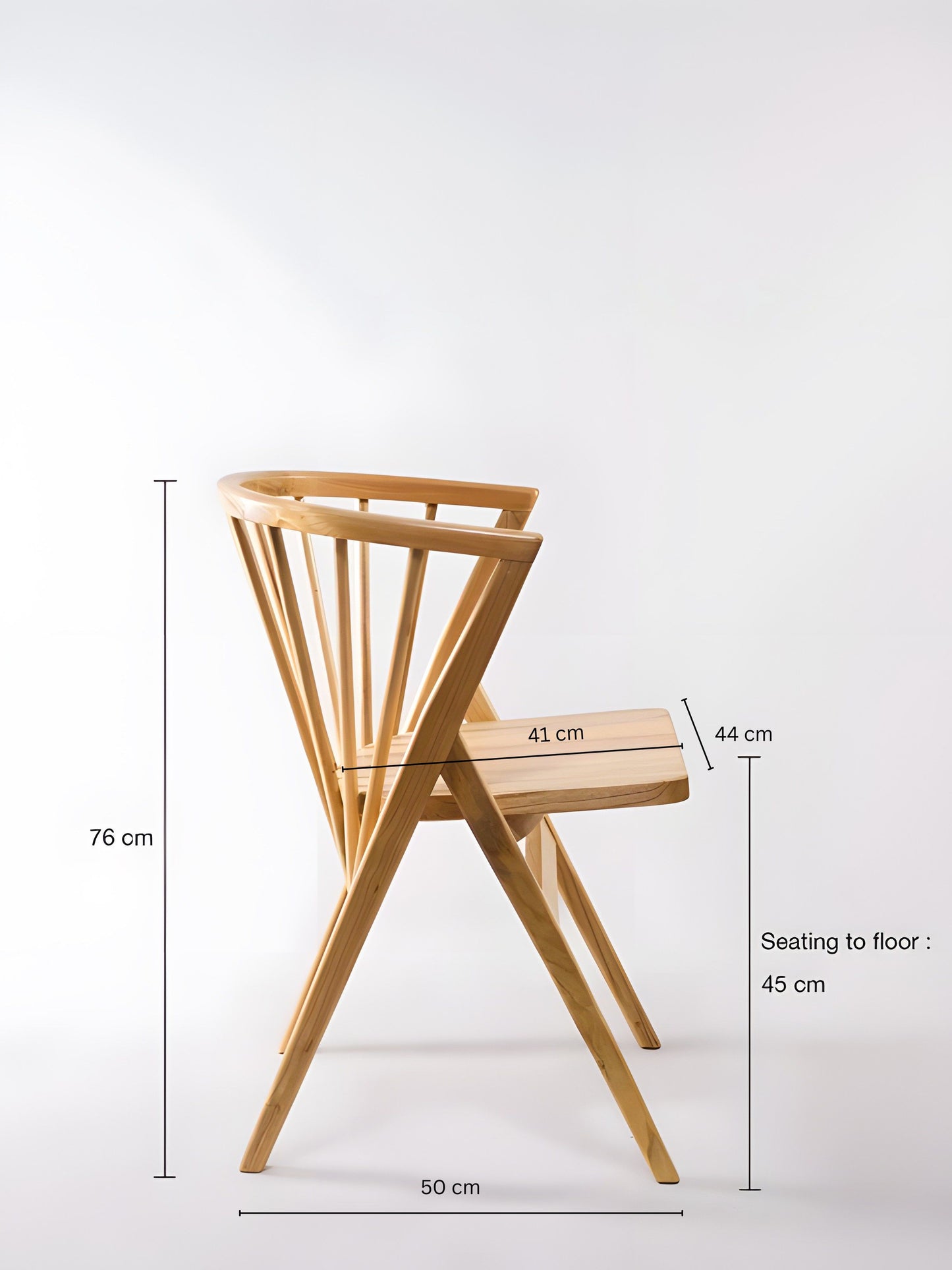 Falconi sungkai wood dining chair side view with measurement | Mellowdays Furniture
