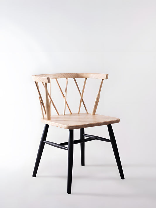 Fallas Sungkai Wood Cross Back Dining Chair with black painted legs front view by Mellowdays Furniture