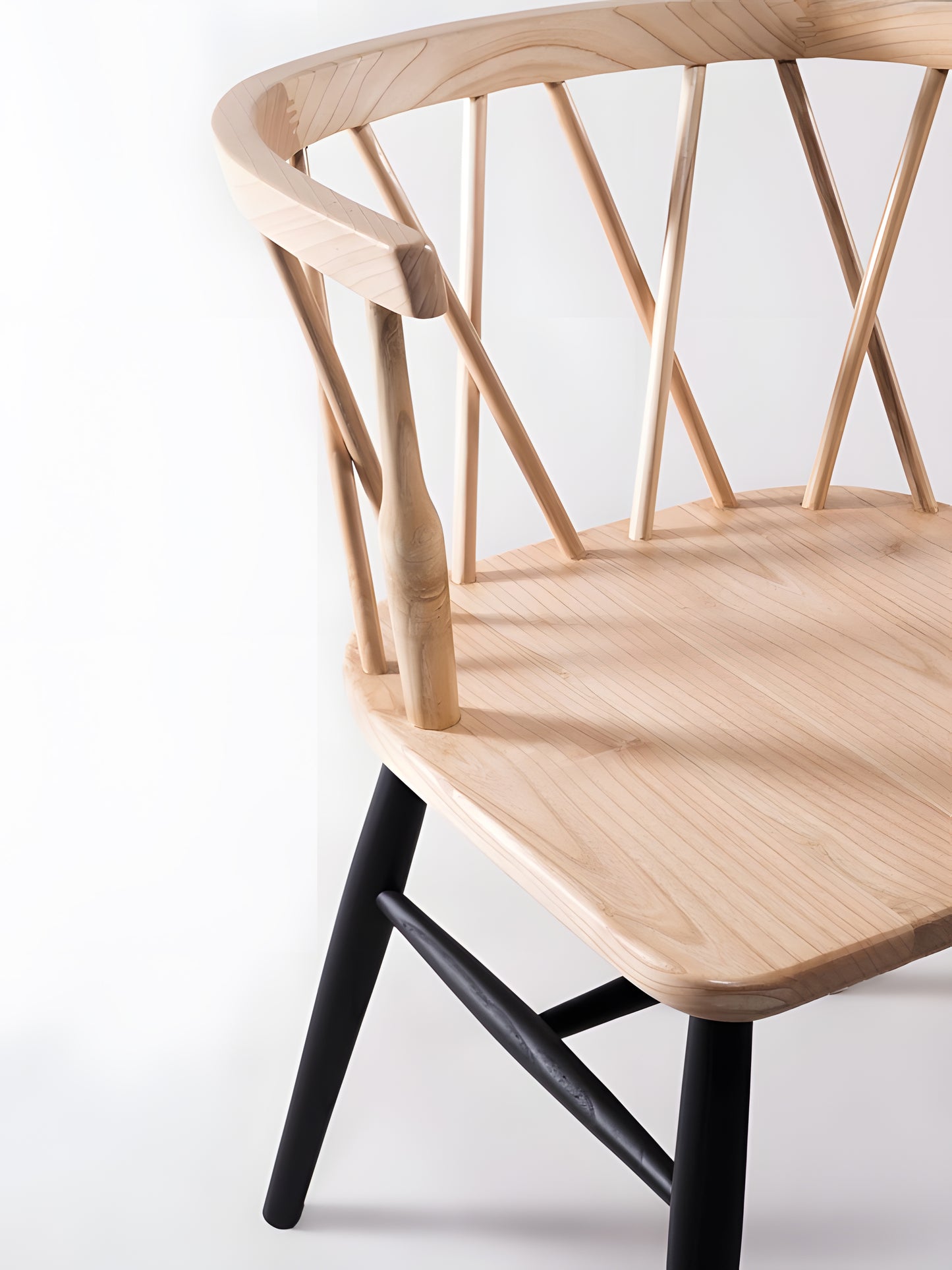 Fallas Sungkai Wood Cross Back Dining Chair with black painted legs detail view by Mellowdays Furniture
