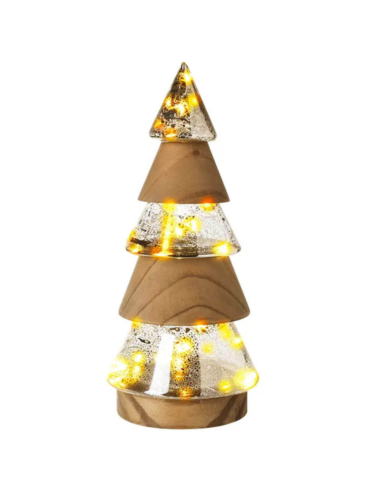Gold Glass Wood LED Christmas Tree Ornament | Mellowdays Furniture