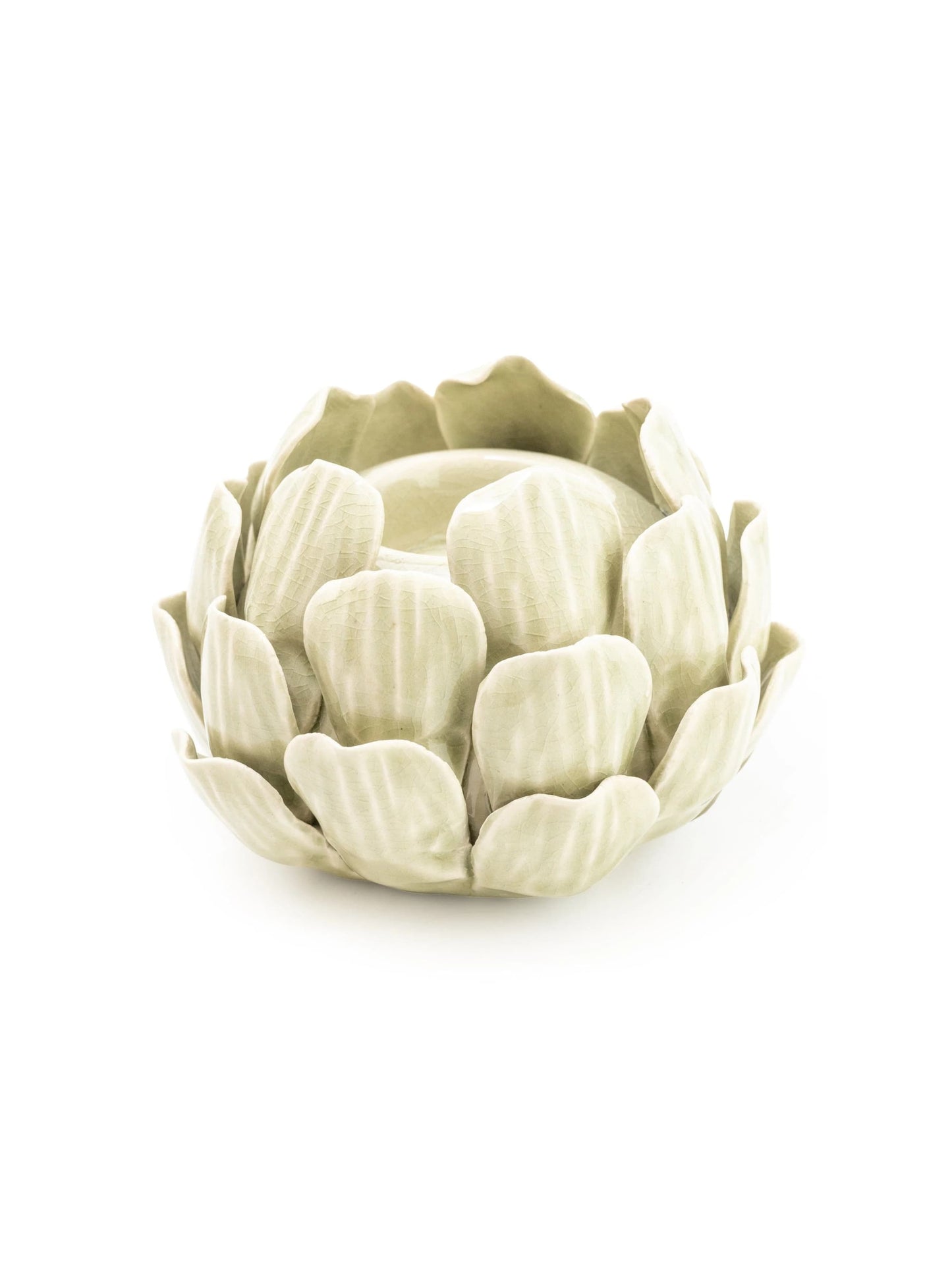 Green ceramic artichoke candle holder 13cm | Mellowdays Furniture