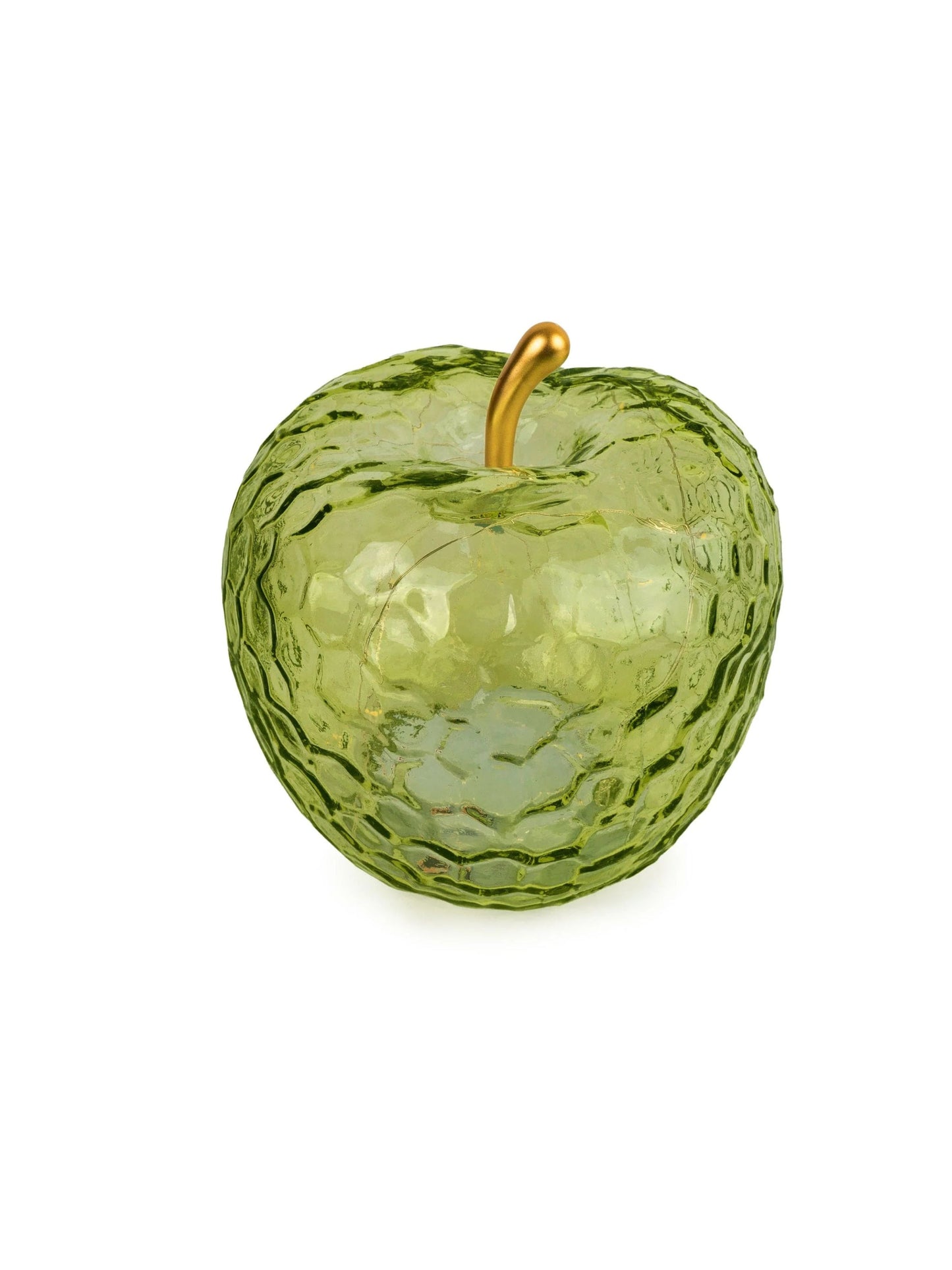 Green Glass Apple ambient LED Lamp with Gold Stem, 11cm | Mellowdays Furniture