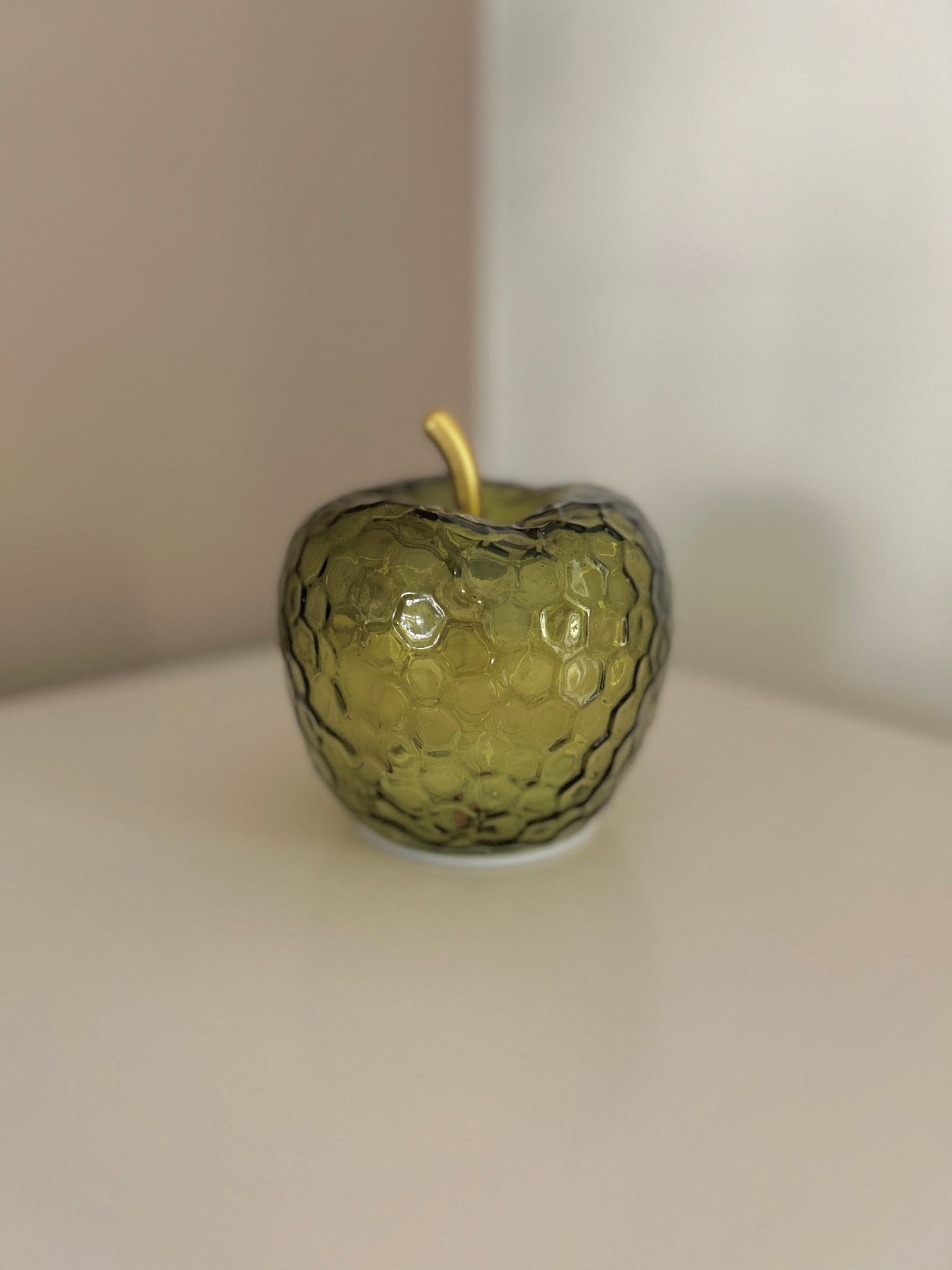 Green Glass Apple ambient LED Lamp with Gold Stem, 11cm | Mellowdays Furniture