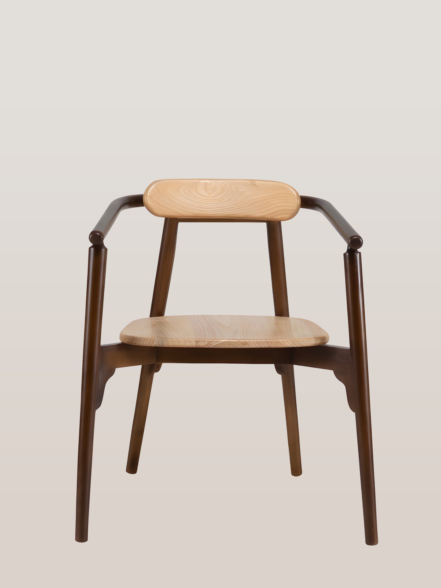 Ibanez Sungkai Wood Dining Chair with painted brown armrest and legs front view by Mellowdays Furniture