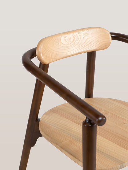 Ibanez Sungkai Wood Dining Chair with painted brown armrest and legs detail view by Mellowdays Furniture