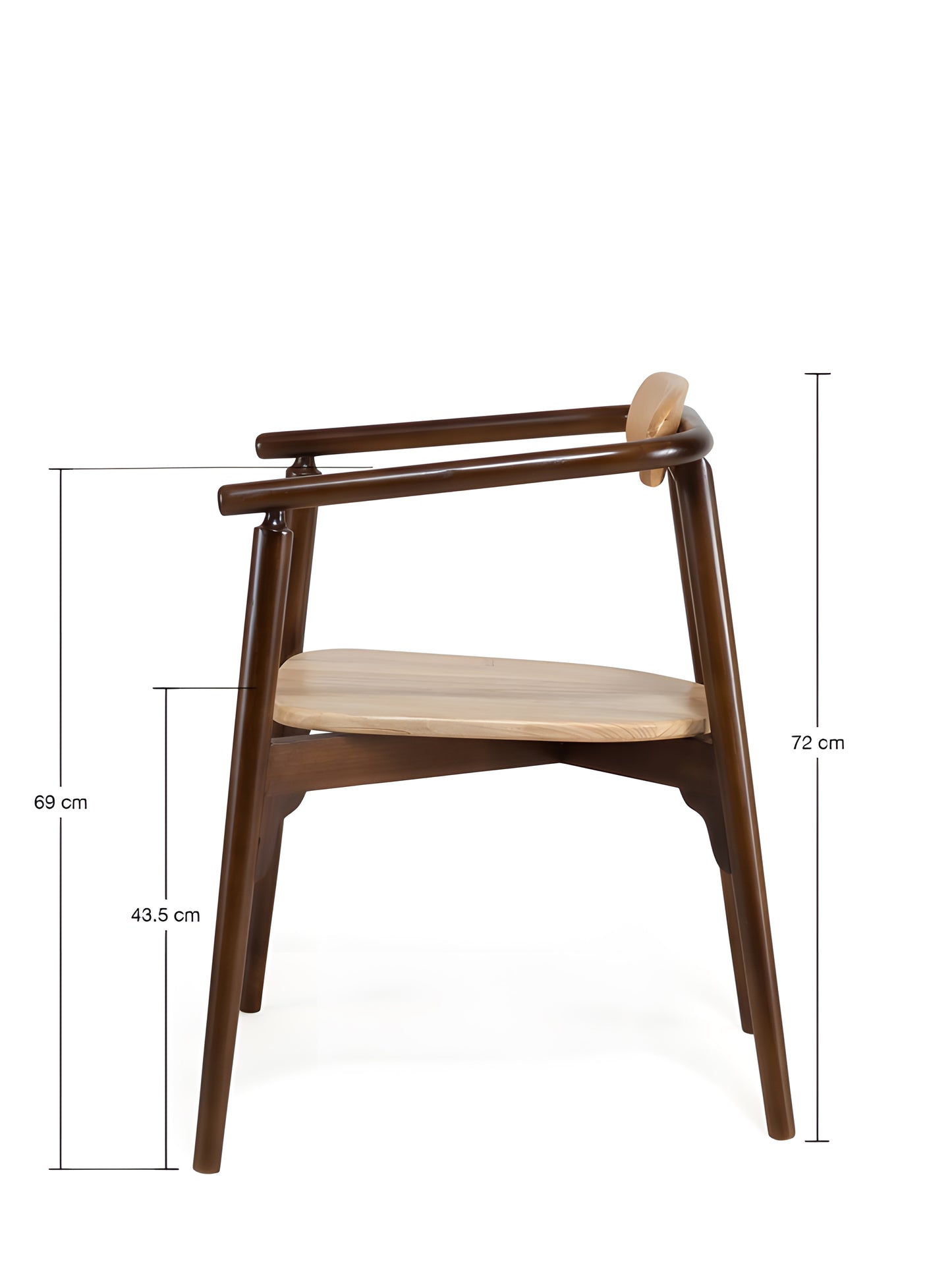 Ibanez Sungkai Wood Dining Chair with painted brown armrest and legs side view with measurement by Mellowdays Furniture