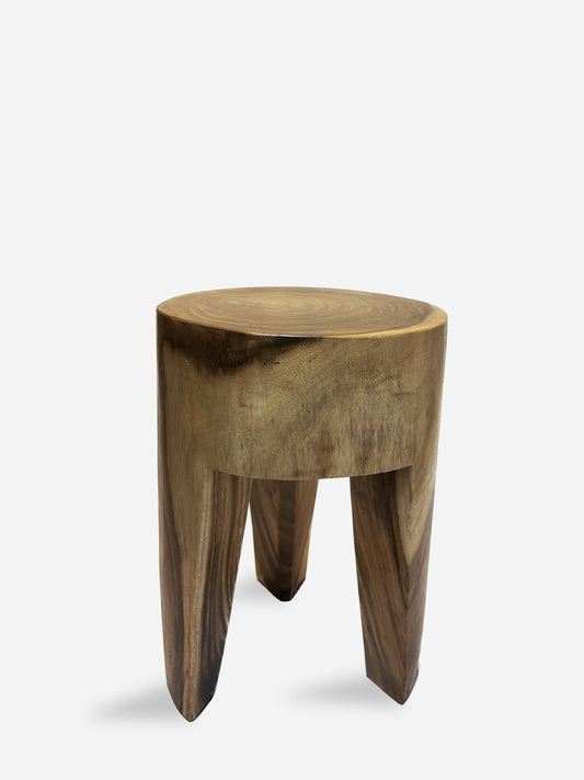 Ignacio Wooden Side Table in Solid Suar Wood Trunk Dia35xH50 front view by Mellowdays Furniture