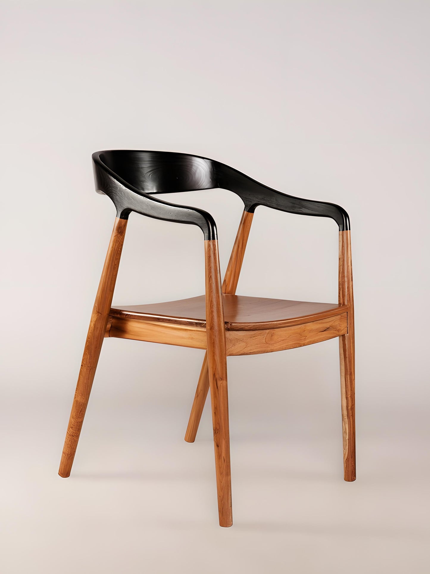 Jacobo teak wood dining chair with curved back and armrests in dark choco finish | Mellowdays Furniture