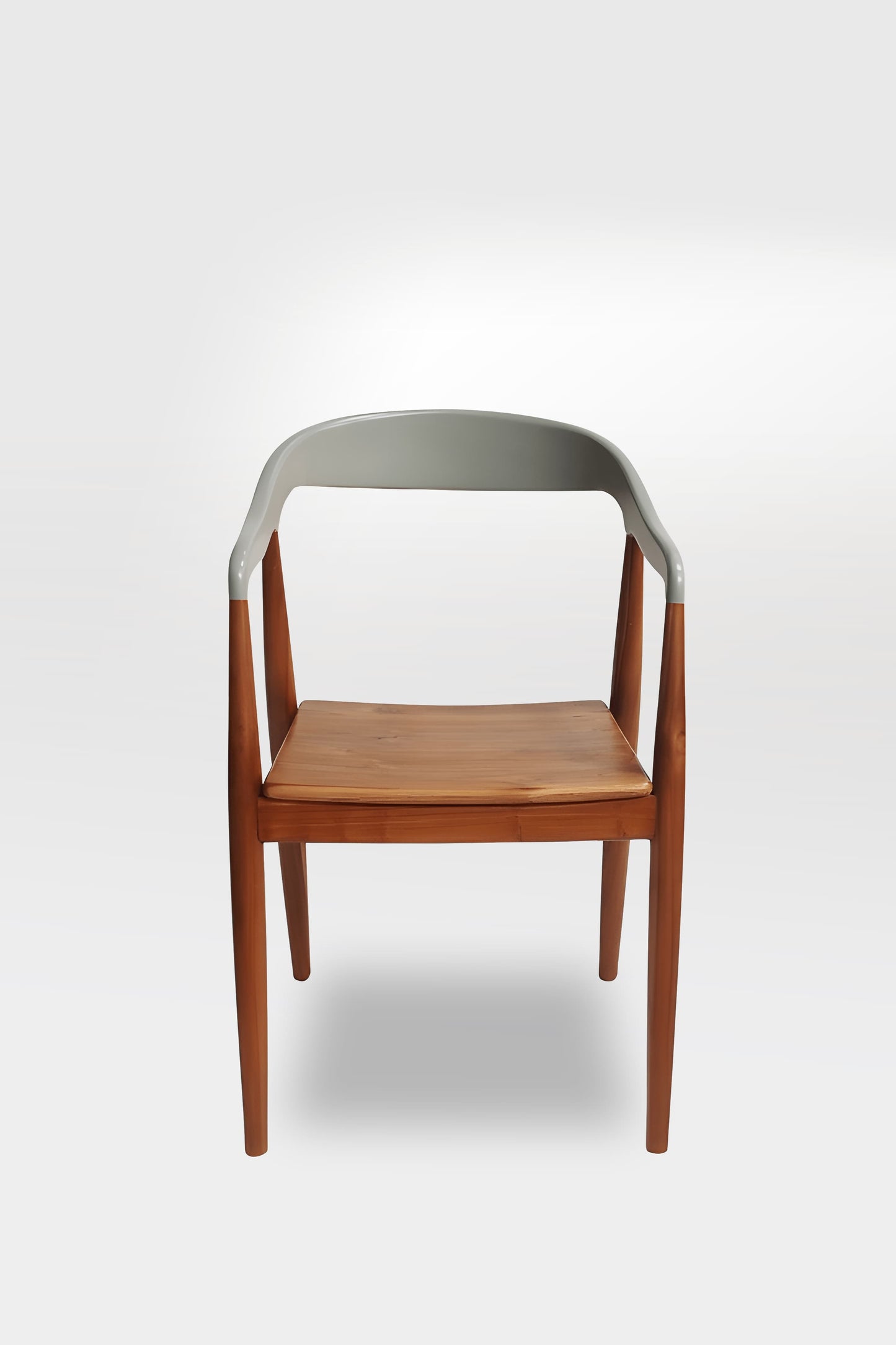 Jacobo Teakwood Curved Back Dining Chair with armrest in natural pewter colour front view by Mellowdays Furniture