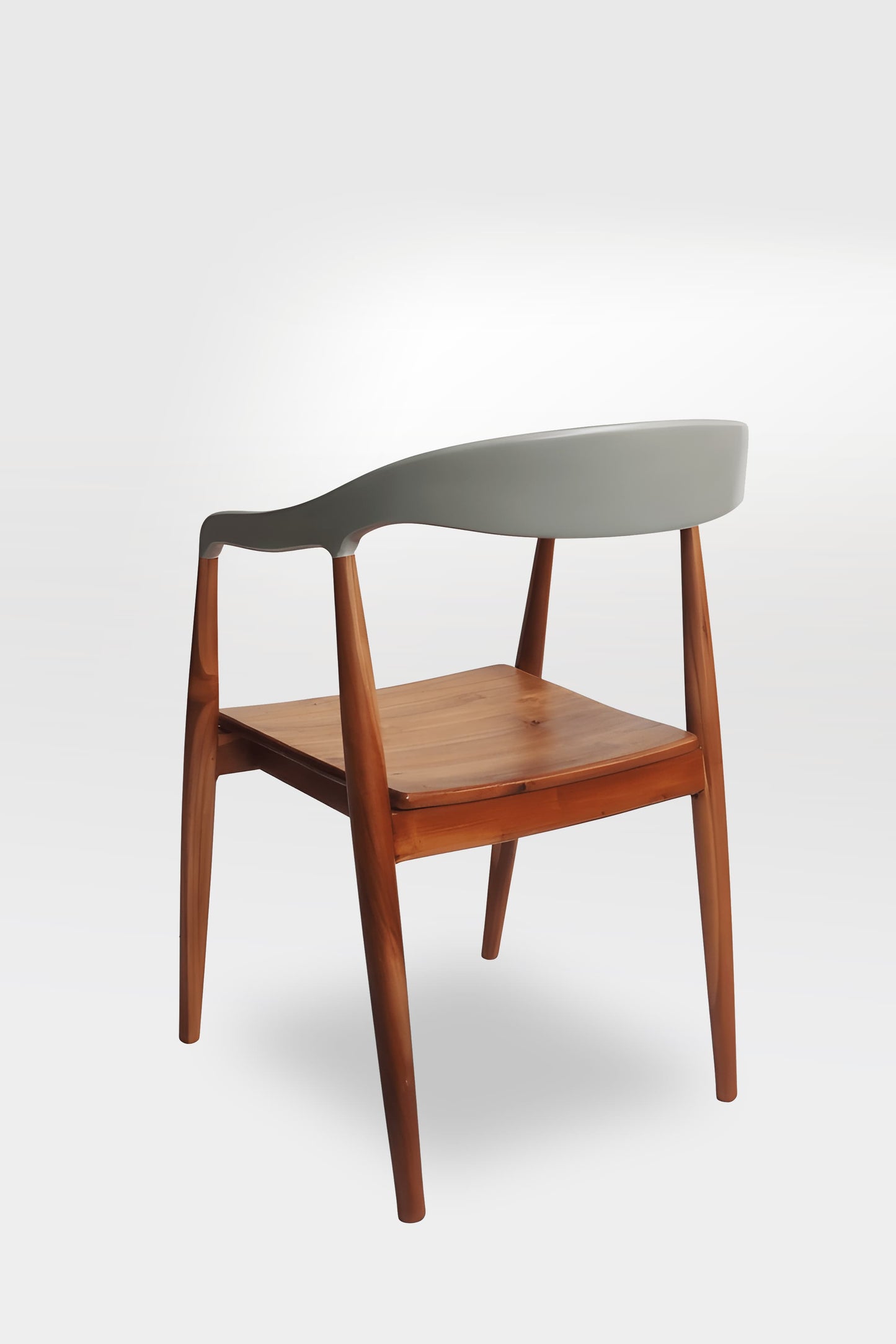 Jacobo Teakwood Curved Back Dining Chair with armrest in natural pewter colour back view by Mellowdays Furniture