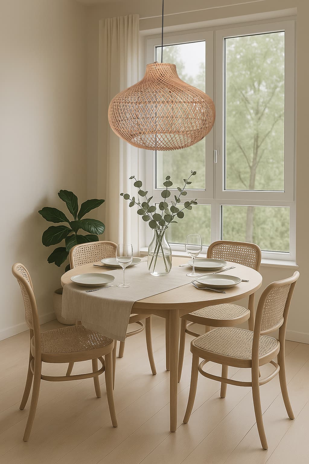 Midomo Rattan Hanging Lamp Shade in dining room | Mellowdays Furniture