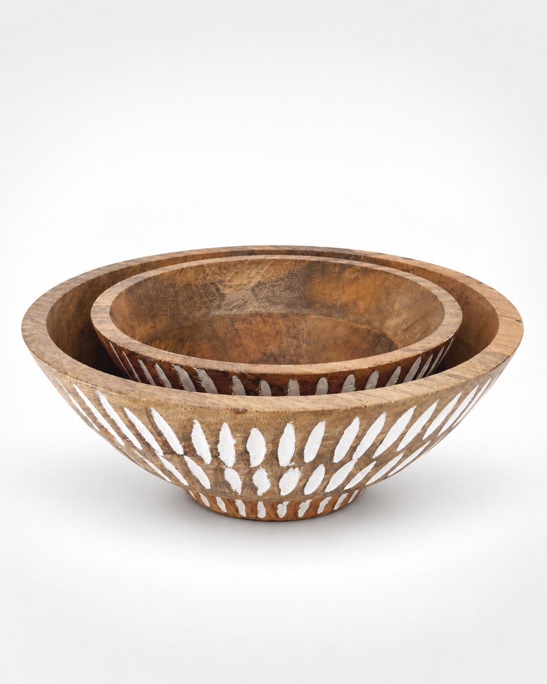 Large Mango Wood Serving Bowl, White Wash, 30cm