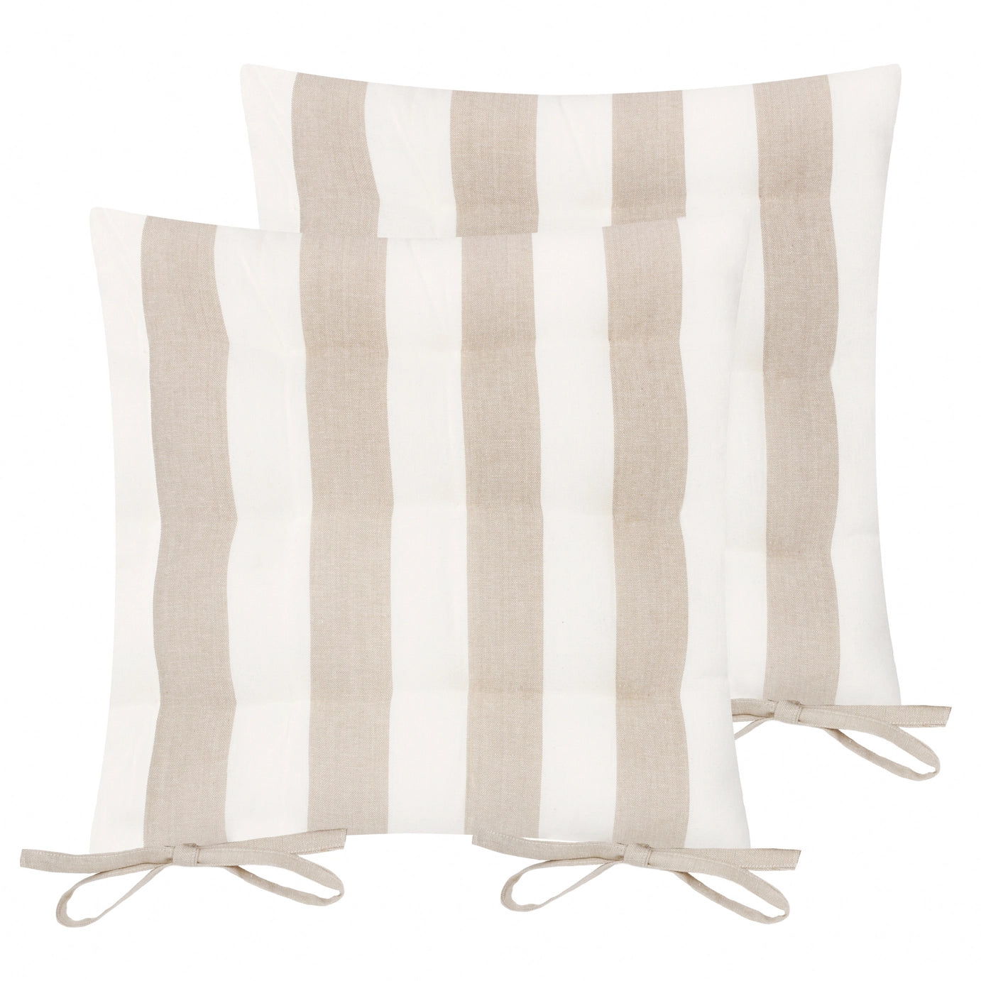 Set of 2 striped cotton seat pad cushion in natural colour with tie fastenings | Mellowdays Furniture