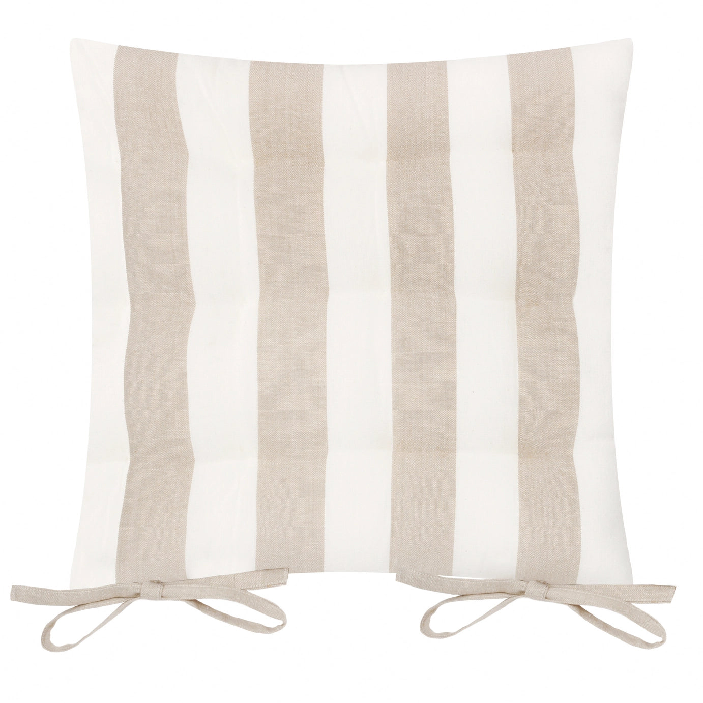 Striped cotton seat pad cushion in natural colour with tie fastenings | Mellowdays Furniture