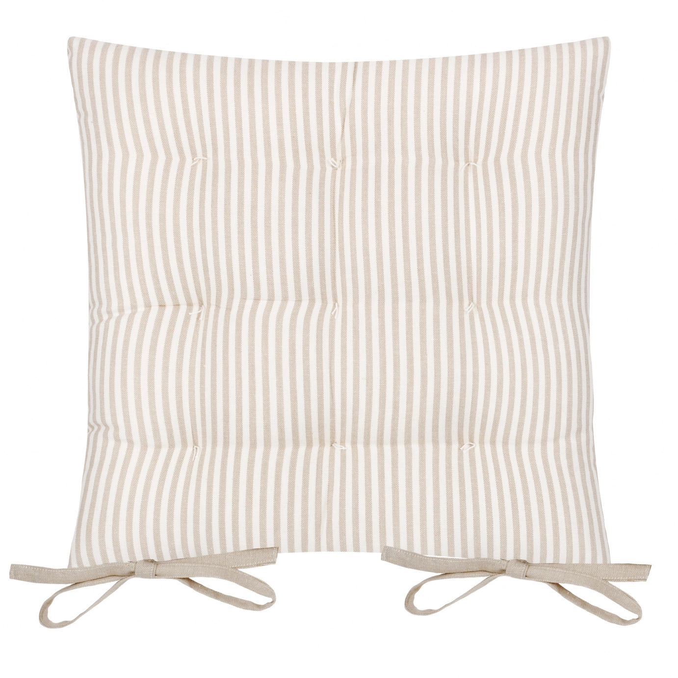 Striped cotton seat pad cushion in natural colour with tie fastenings | Mellowdays Furniture