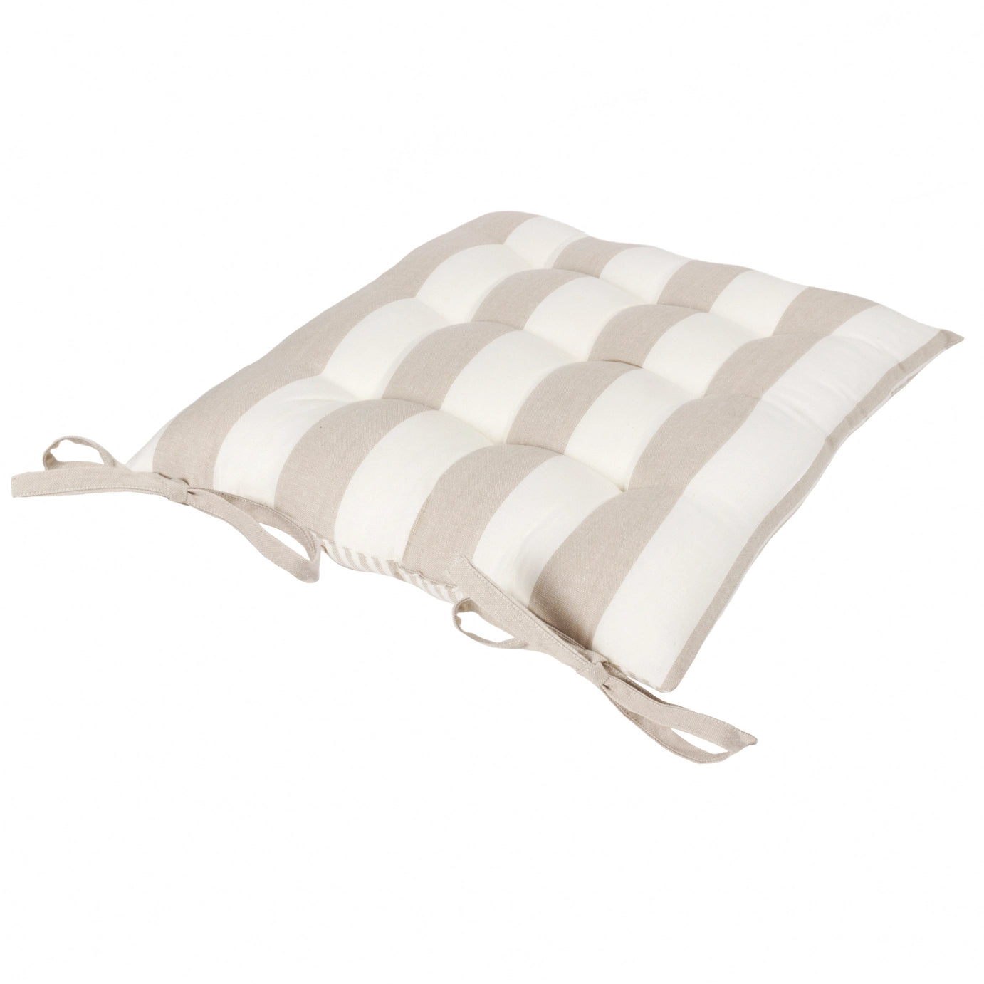 Striped cotton seat pad cushion in natural colour with tie fastenings | Mellowdays Furniture