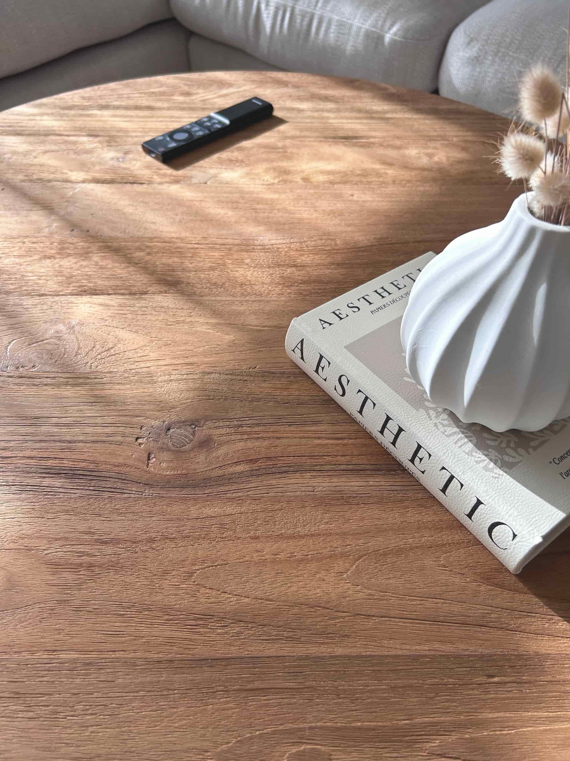 Pescara Reclaimed Teakwood Round Coffee Table top view | Mellowdays Furniture