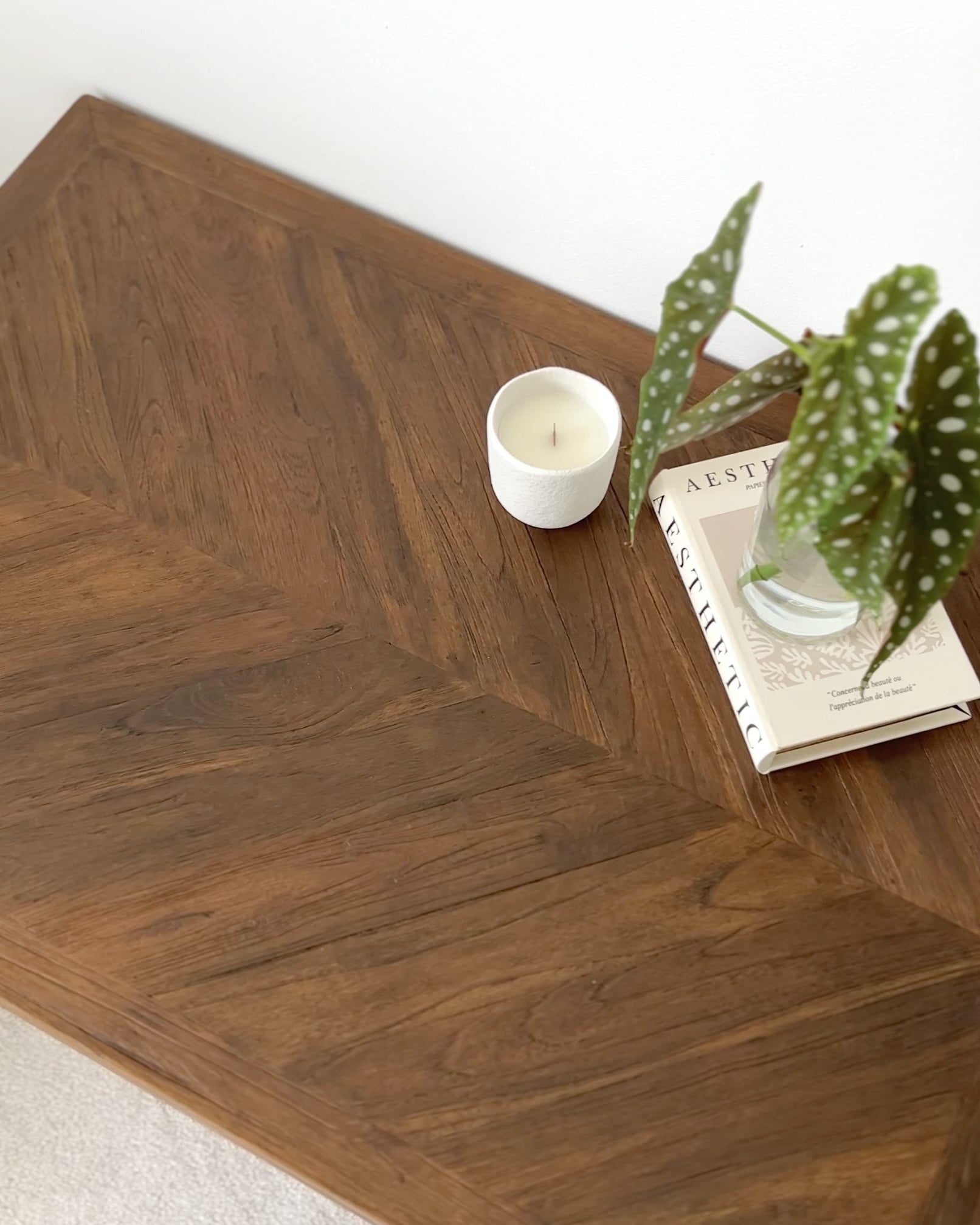 Rect Fishbone Reclaimed Java Wood Coffee Table W90xD60xH45 Natural Black - top view - Mellowdays Furniture