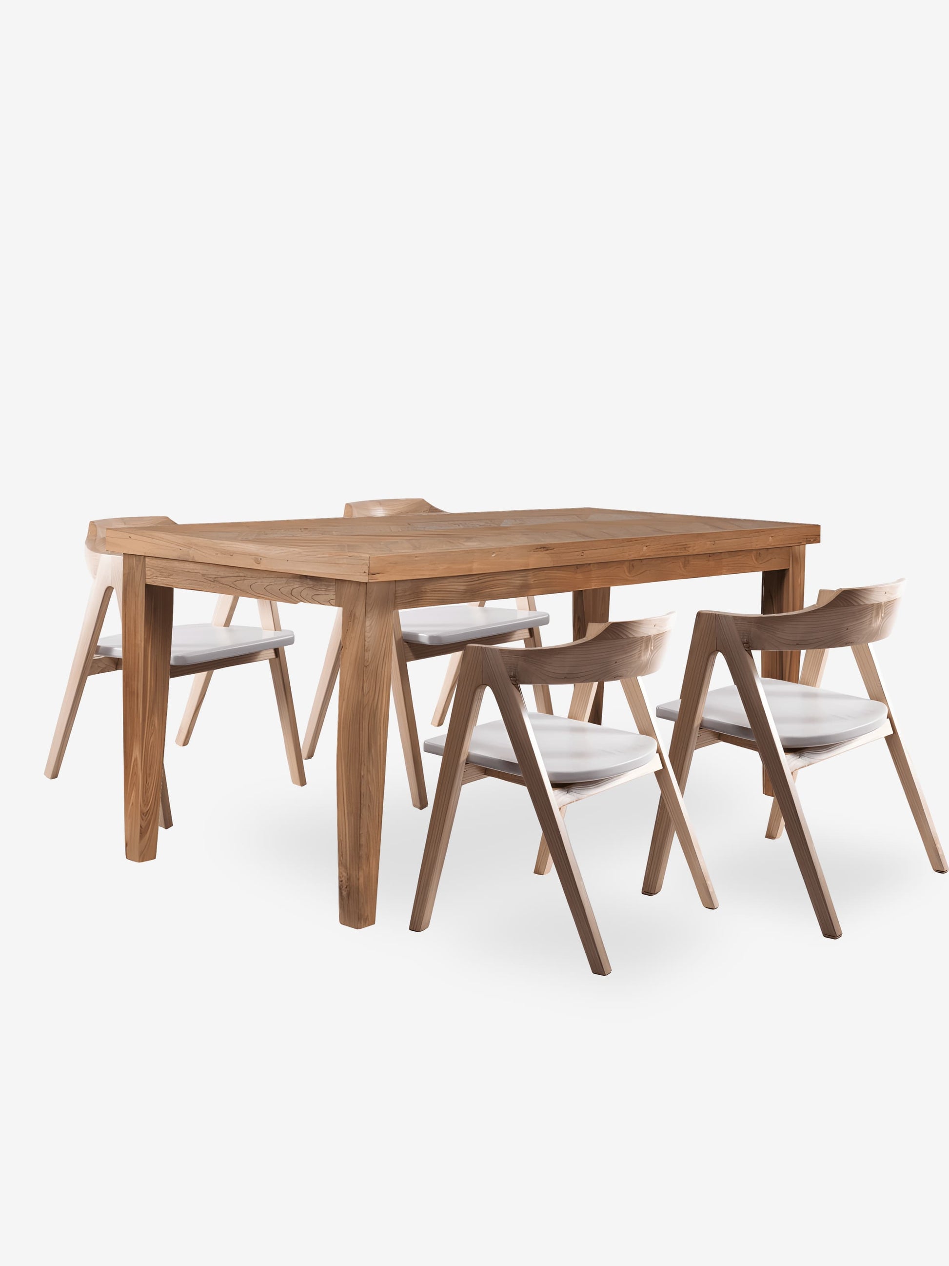 Rect Fishbone Dining Table & 4 Amaro Dining Chairs Set