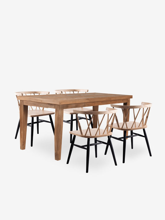Rect Fishbone Dining Table and 4 Fallas Dining Chairs Set