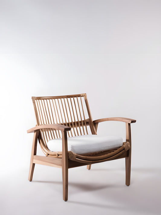 Rinjani Teak & Rattan Armchair front view by Mellowdays Furniture