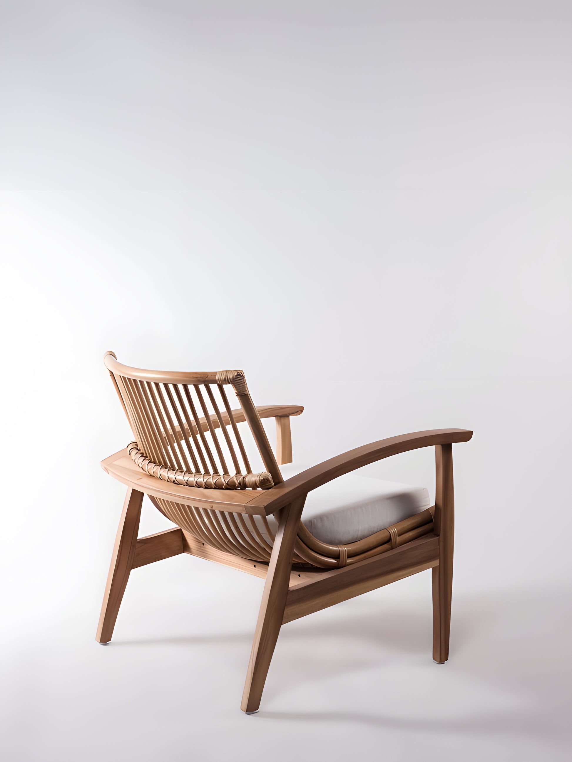 Rinjani Teak & Rattan Armchair back side view by Mellowdays Furniture