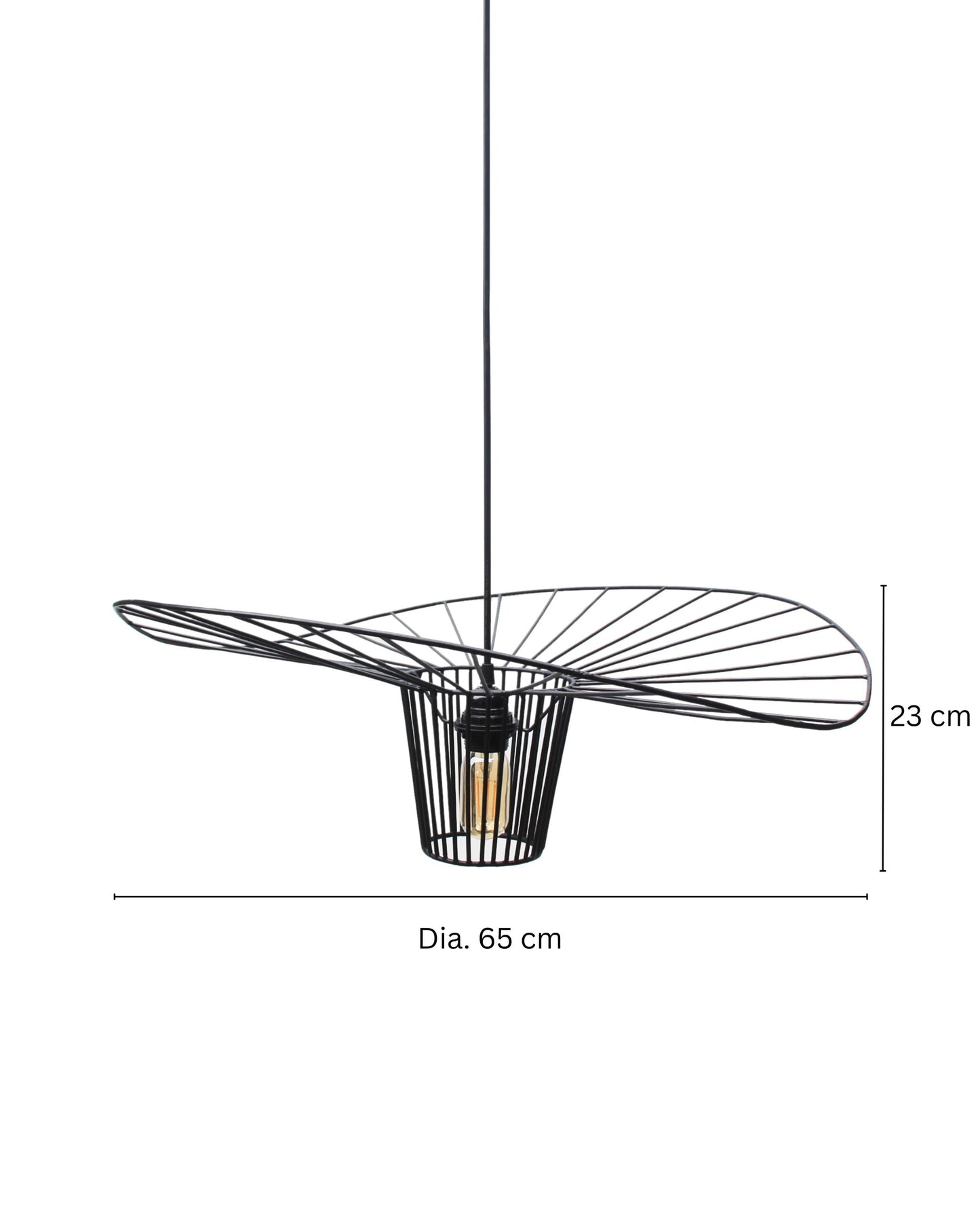 Straw Hat Sstyle Black Metal Pendant Light Shade with measurements | Mellowdays Furniture