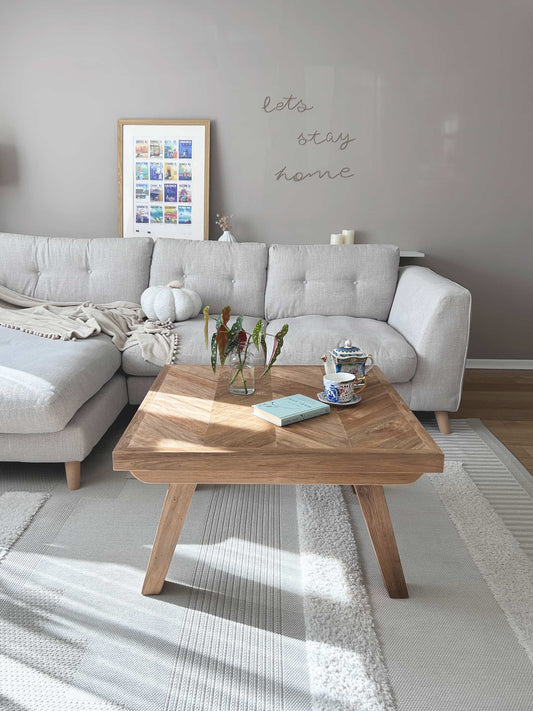 Square Fishbone Teakwood Coffee Table | Mellowdays Furniture