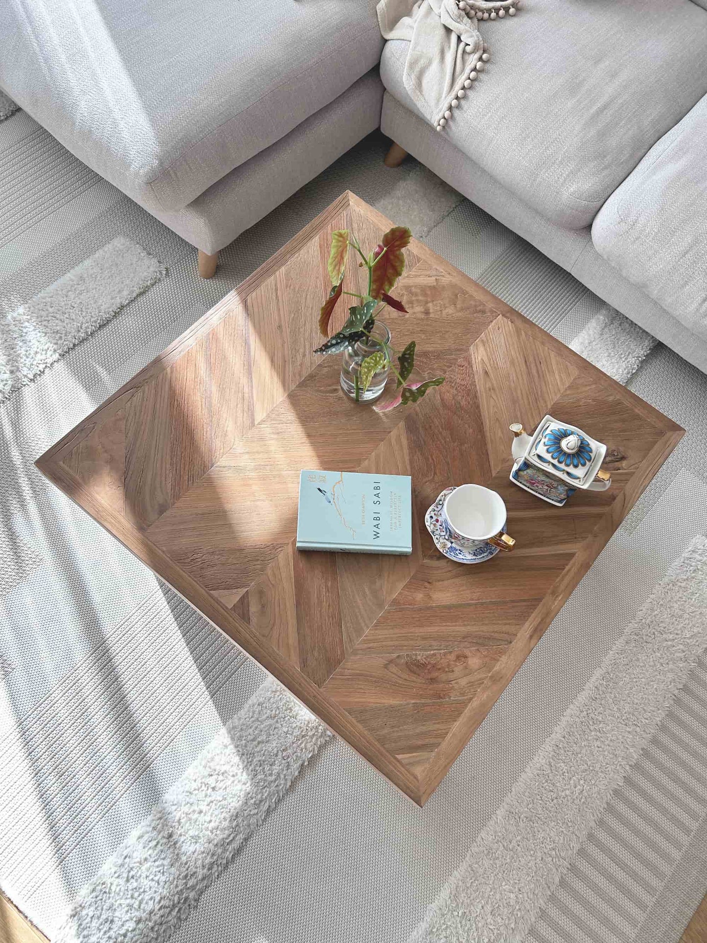 Square Fishbone Teakwood Coffee Table | Mellowdays Furniture