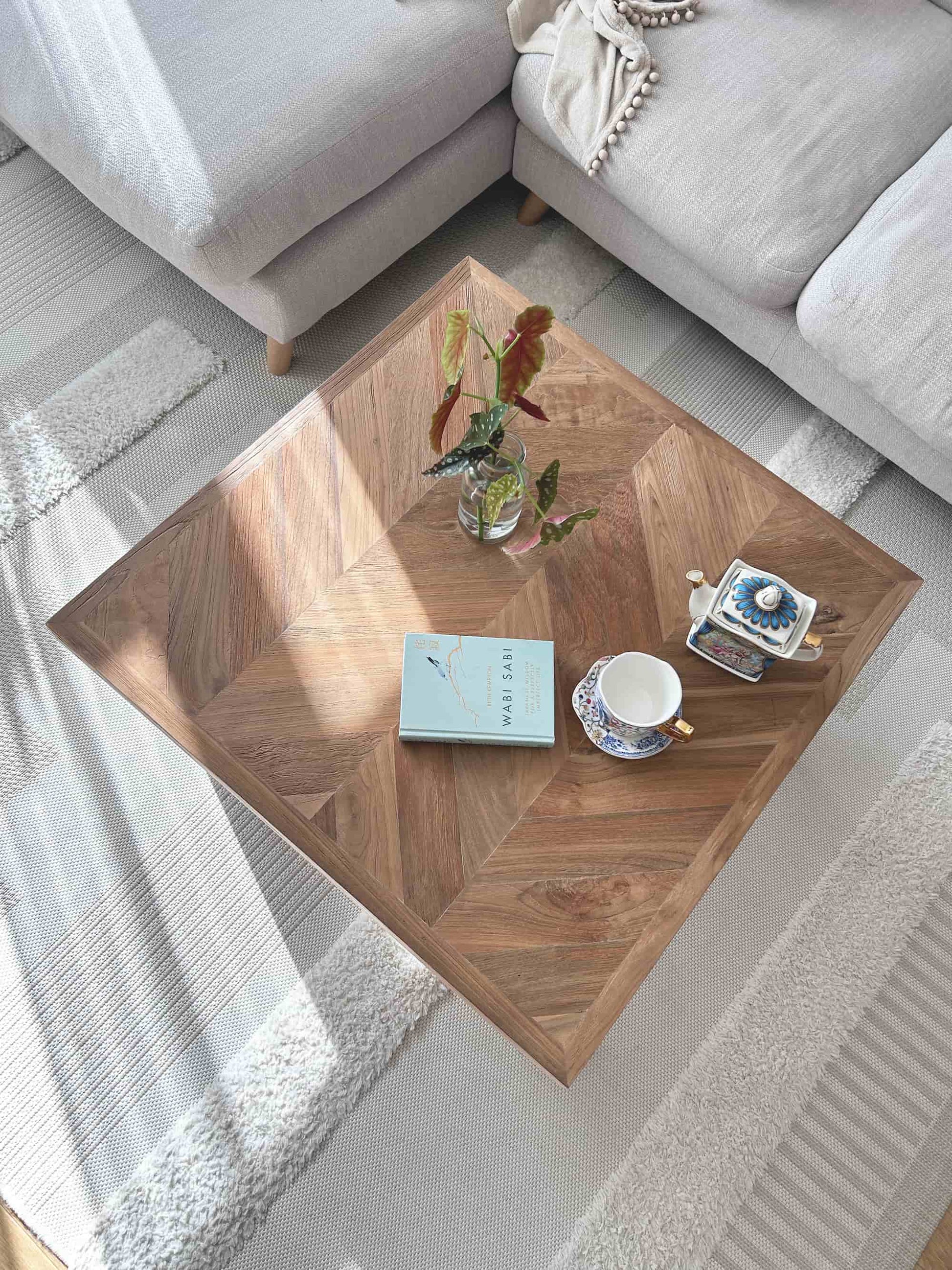 Square Fishbone Teakwood Coffee Table | Mellowdays Furniture