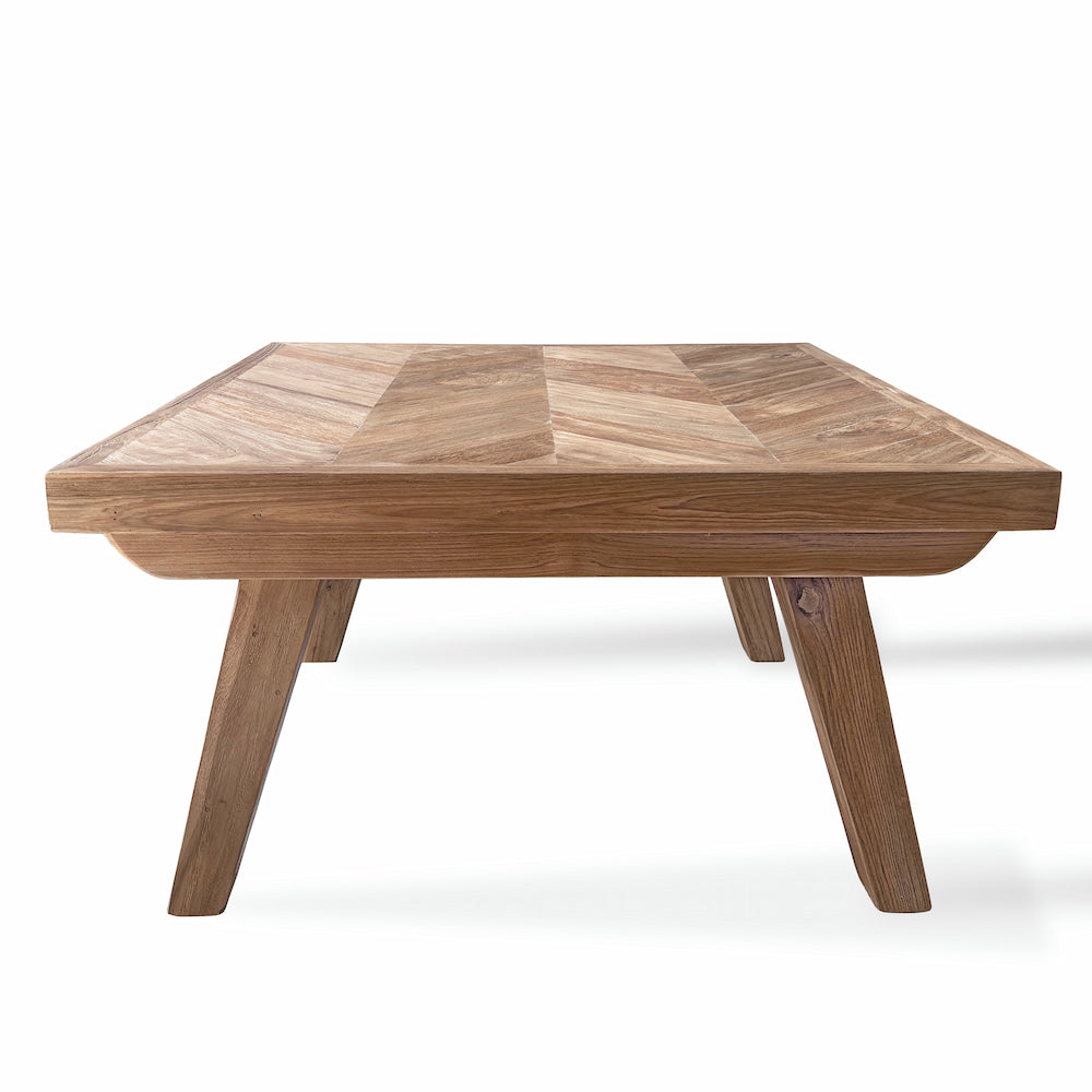 Square Fishbone Teakwood Coffee Table Style | Mellowdays Furniture