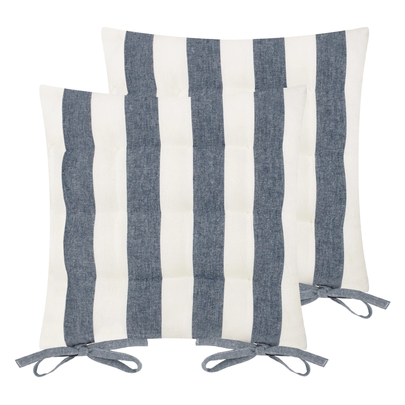 Set of 2 striped cotton seat pad cushion in navy with tie fastenings | Mellowdays Furniture