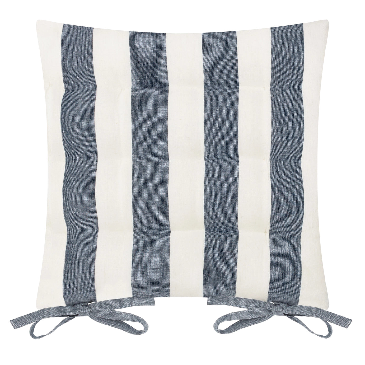 Striped cotton seat pad cushion in navy with tie fastenings | Mellowdays Furniture