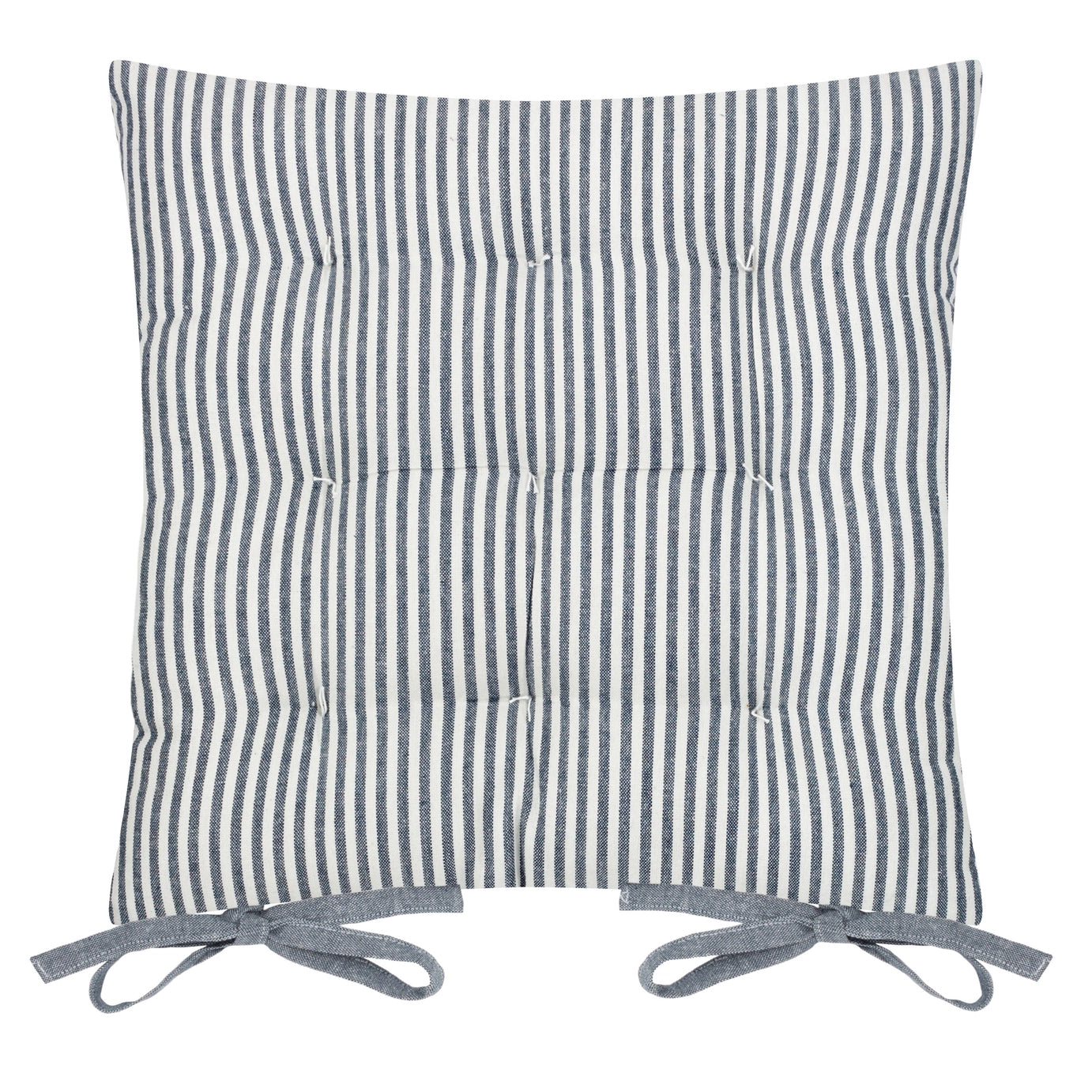 Striped cotton seat pad cushion in navy with tie fastenings | Mellowdays Furniture