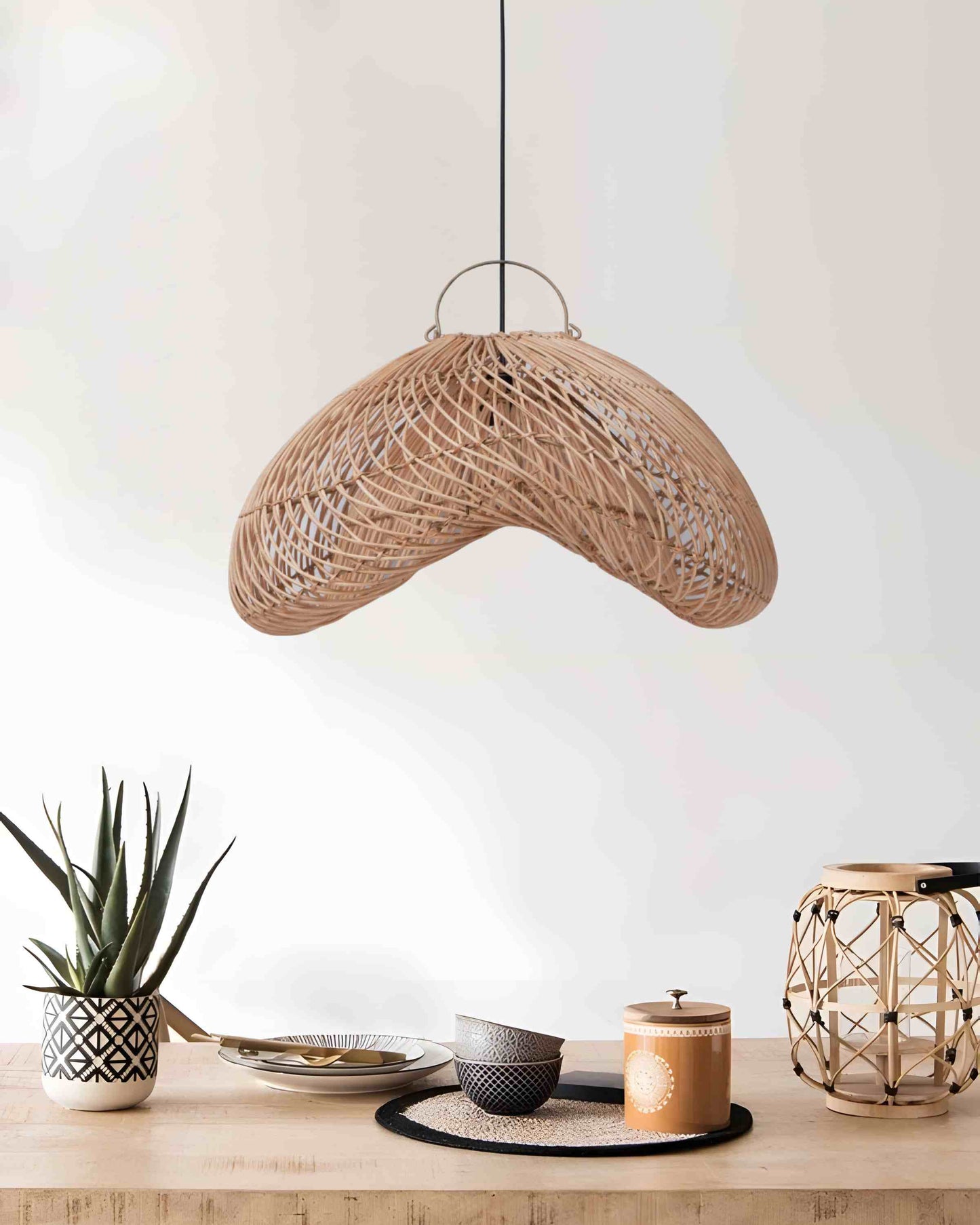 Toroso Rattan Pendant Shade in dining area | Mellowdays Furniture