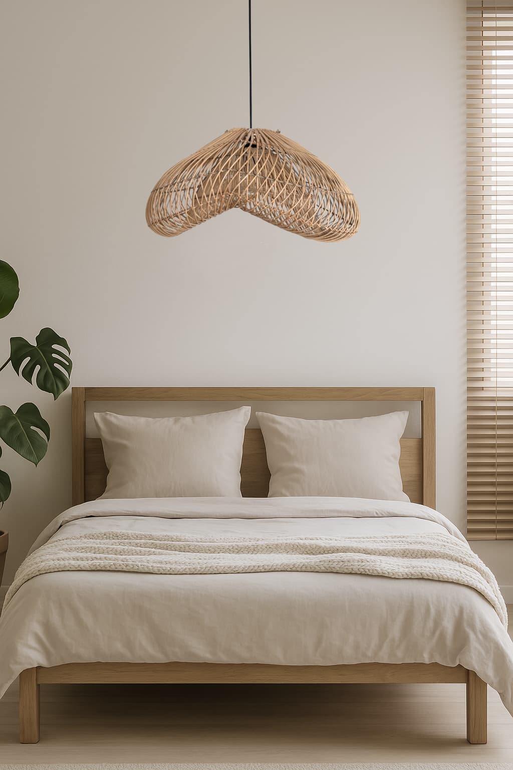 Toroso Rattan Pendant Shade in bedroom | Mellowdays Furniture